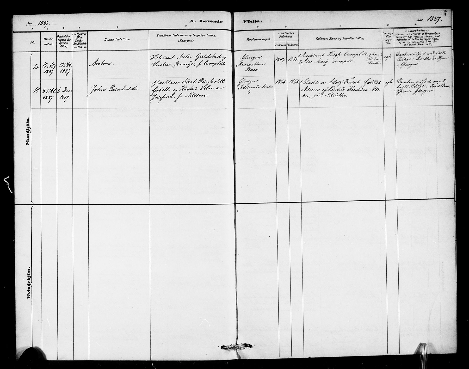 Den norske sjømannsmisjon i utlandet/Skotske havner (Leith, Glasgow), AV/SAB-SAB/PA-0100/H/Ha/Haa/L0003: Parish register (official) no. A 3, 1887-1898, p. 7