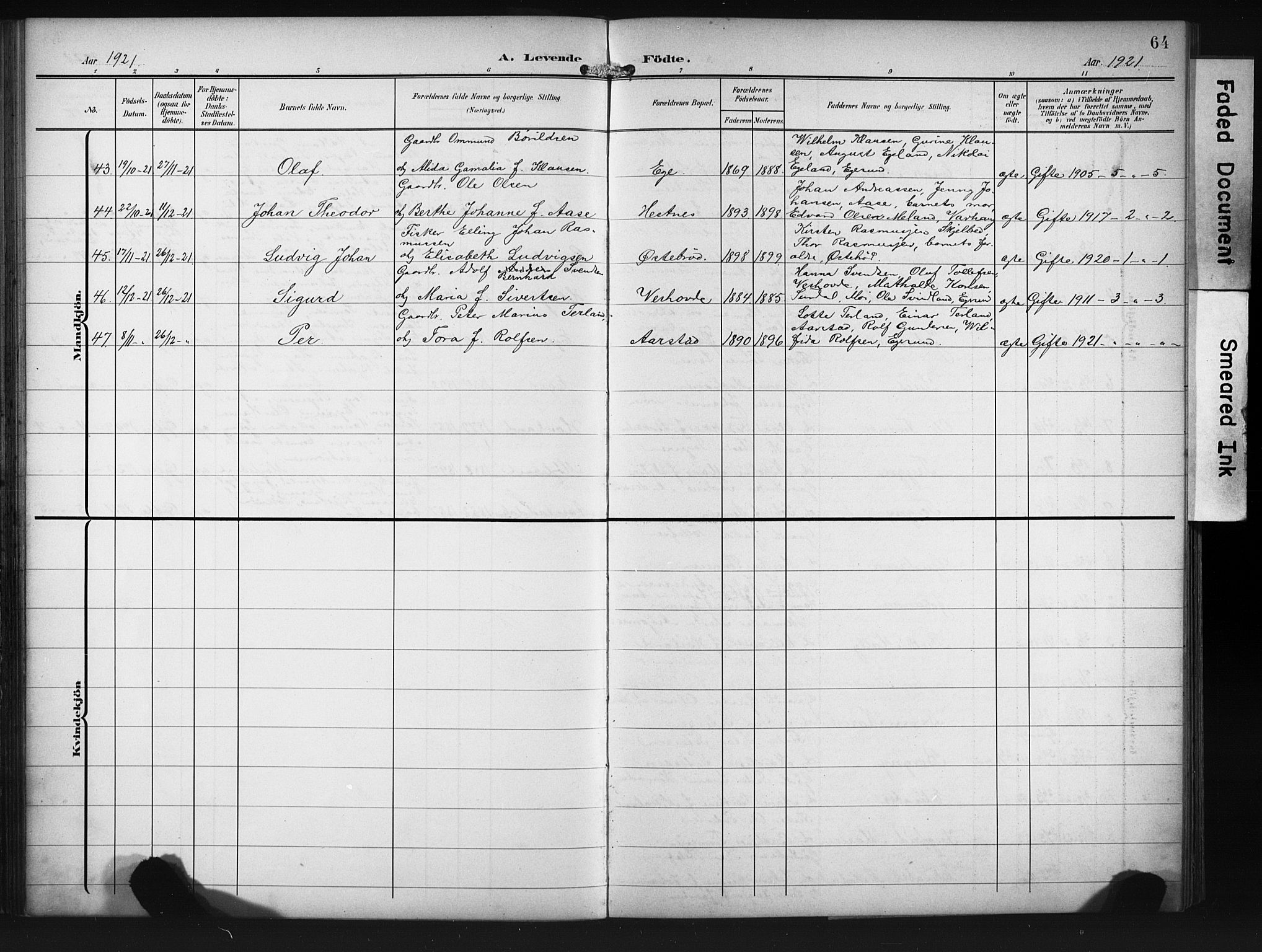Eigersund sokneprestkontor, SAST/A-101807/S09/L0011: Parish register (copy) no. B 11, 1908-1930, p. 64