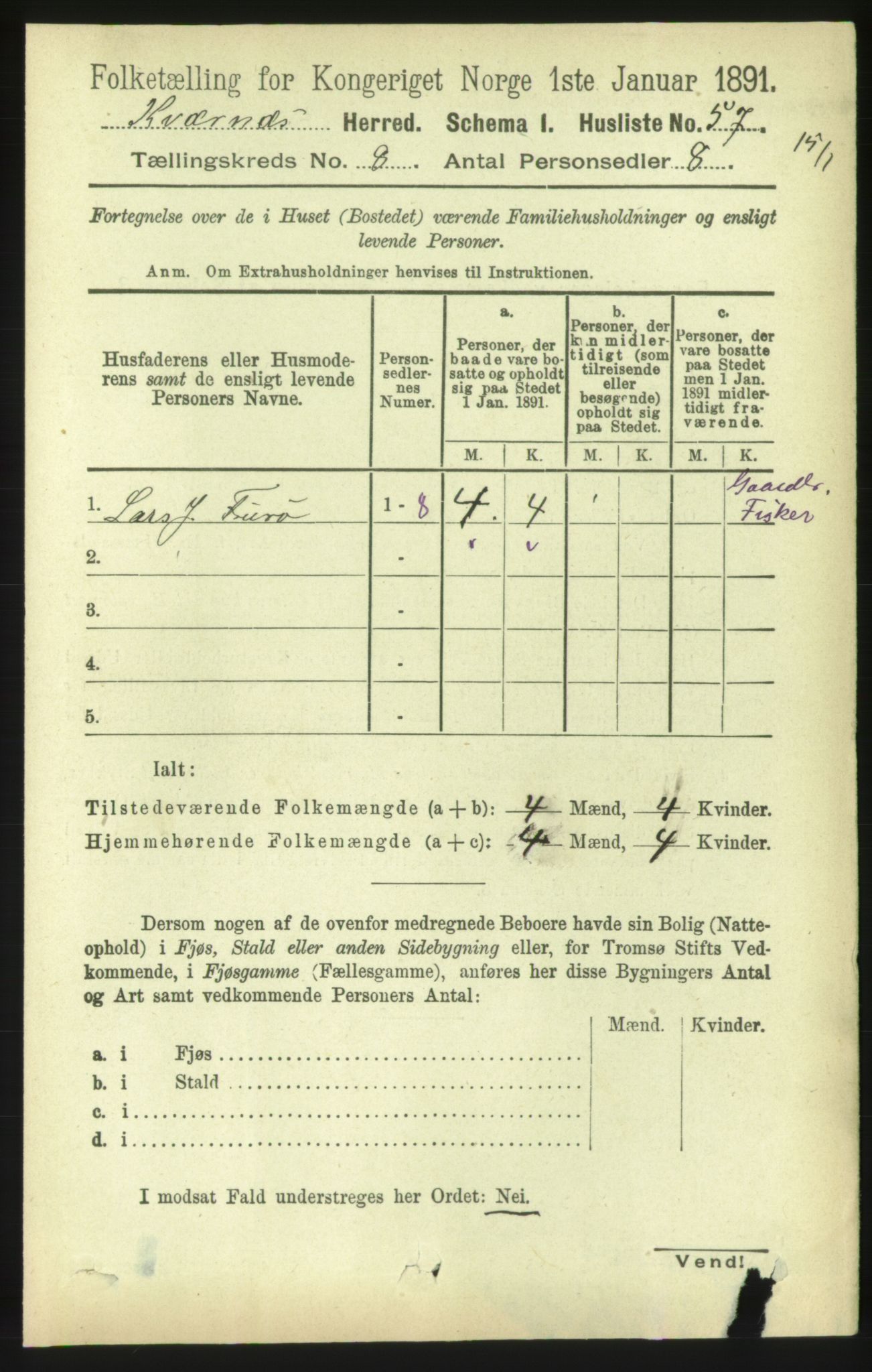 RA, 1891 census for 1553 Kvernes, 1891, p. 3513
