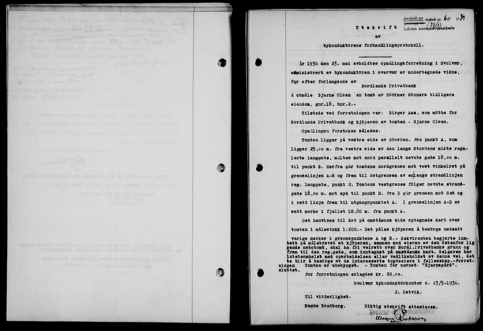 Lofoten sorenskriveri, SAT/A-0017/1/2/2C/L0005a: Mortgage book no. 5a, 1939-1939, Diary no: : 611/1939