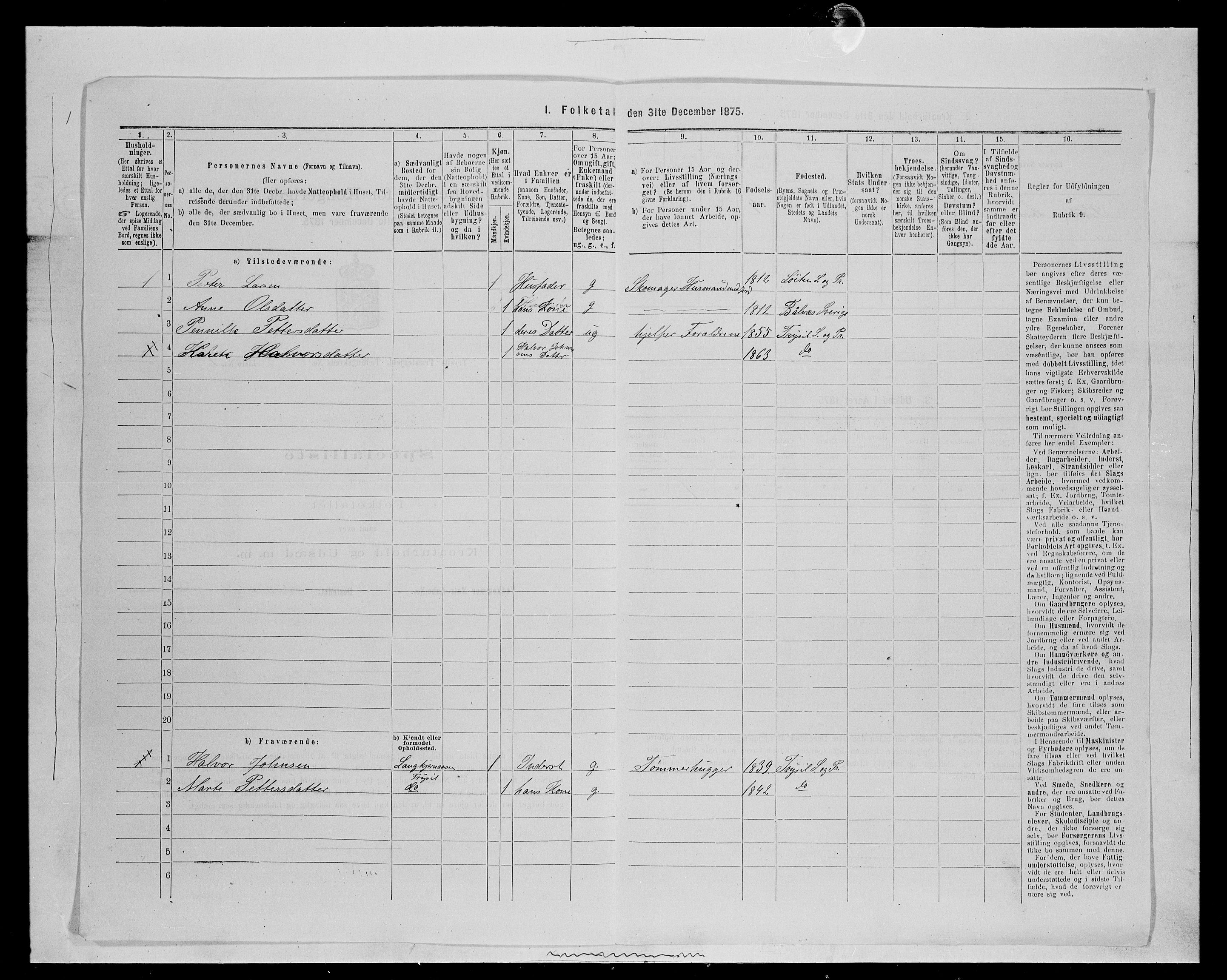 SAH, 1875 census for 0428P Trysil, 1875, p. 263