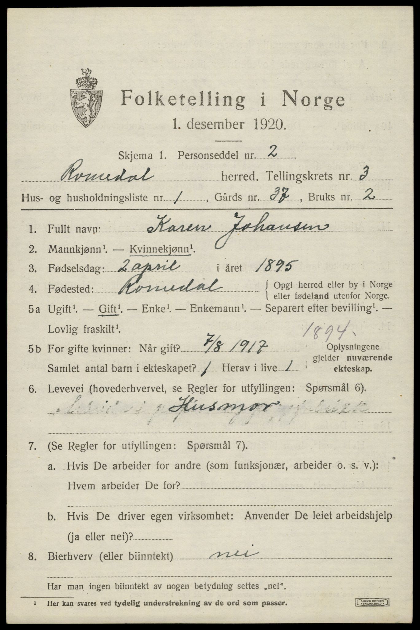 SAH, 1920 census for Romedal, 1920, p. 4573