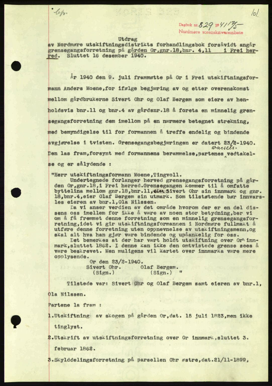 Nordmøre sorenskriveri, SAT/A-4132/1/2/2Ca: Mortgage book no. A90, 1941-1941, Diary no: : 829/1941