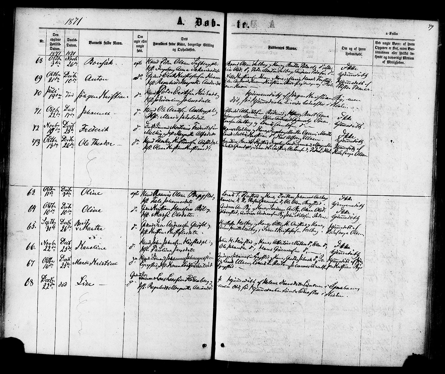 Ministerialprotokoller, klokkerbøker og fødselsregistre - Nord-Trøndelag, SAT/A-1458/730/L0284: Parish register (official) no. 730A09, 1866-1878, p. 49