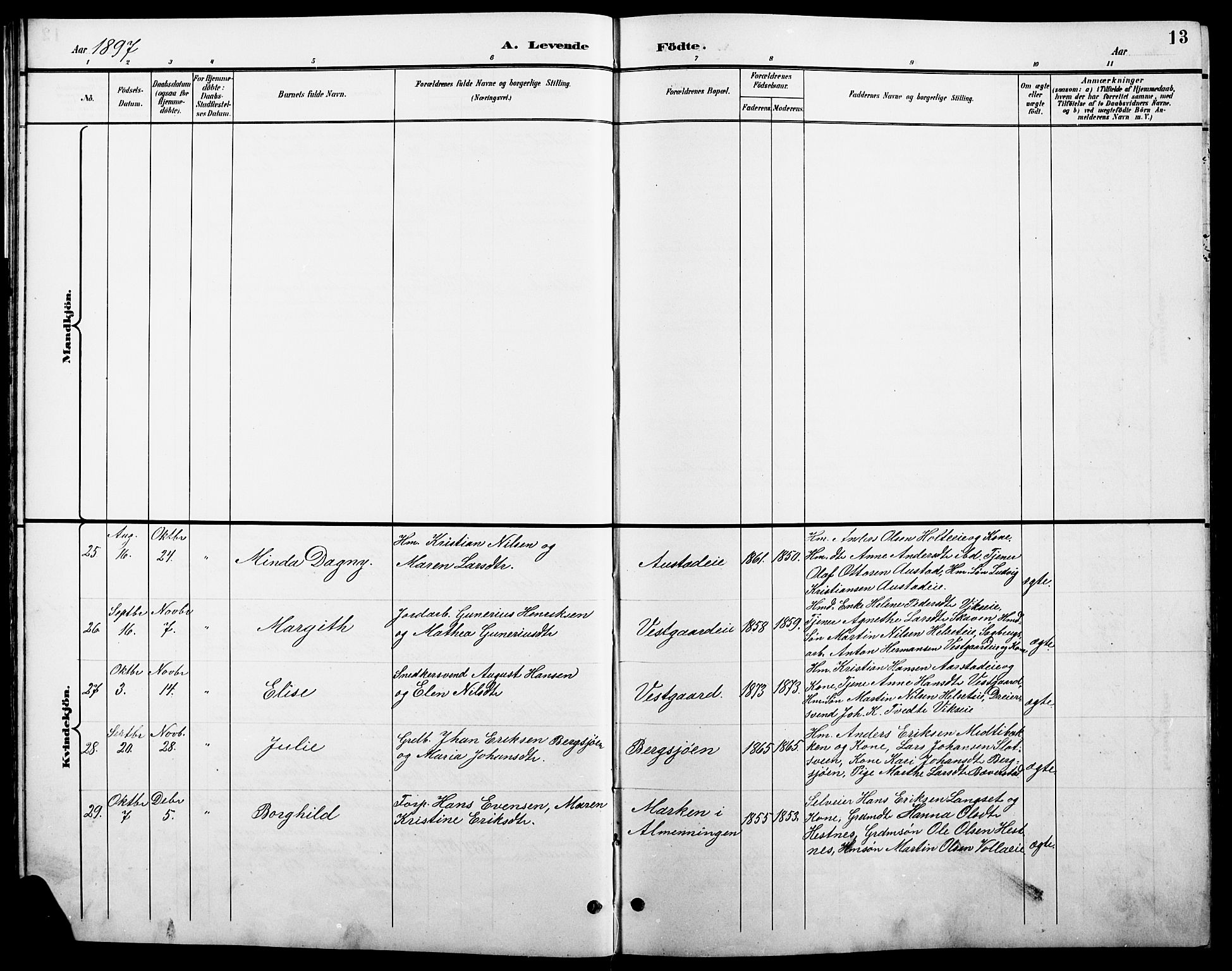 Stange prestekontor, SAH/PREST-002/L/L0011: Parish register (copy) no. 11, 1895-1917, p. 13