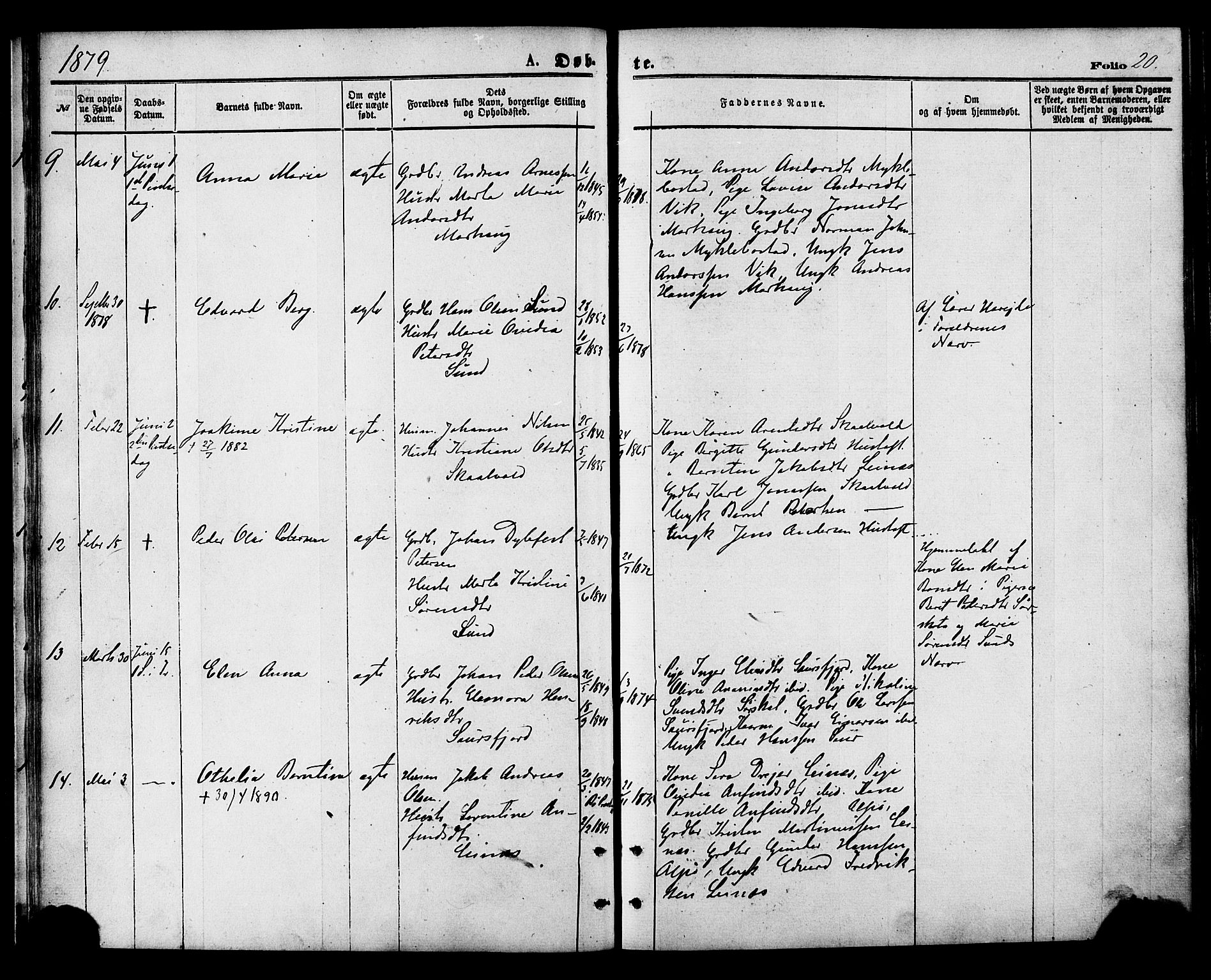 Ministerialprotokoller, klokkerbøker og fødselsregistre - Nordland, AV/SAT-A-1459/857/L0821: Parish register (official) no. 857A01, 1875-1889, p. 20