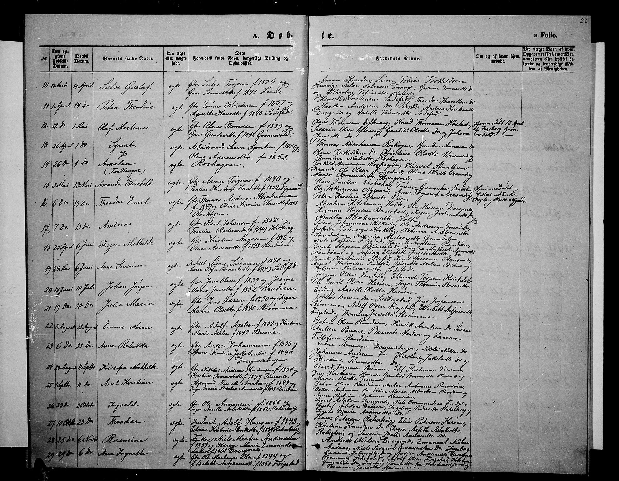 Oddernes sokneprestkontor, AV/SAK-1111-0033/F/Fb/Fbb/L0001: Parish register (copy) no. B 1, 1871-1888, p. 22