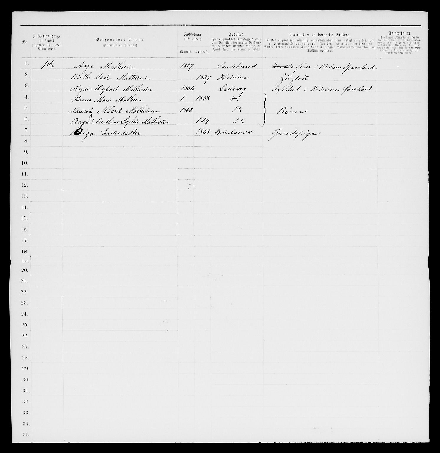 SAKO, 1885 census for 0707 Larvik, 1885, p. 589