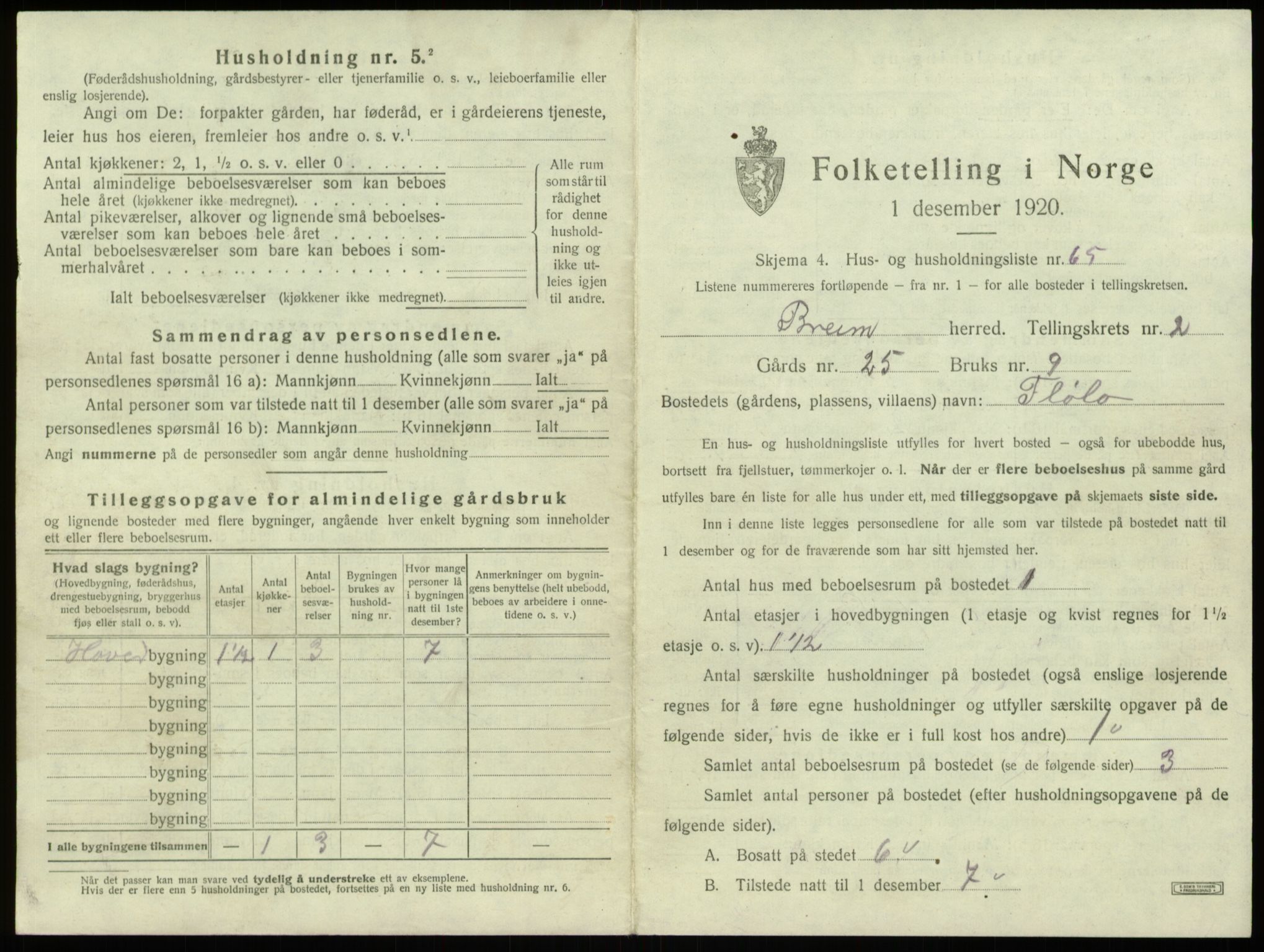 SAB, 1920 census for Breim, 1920, p. 194