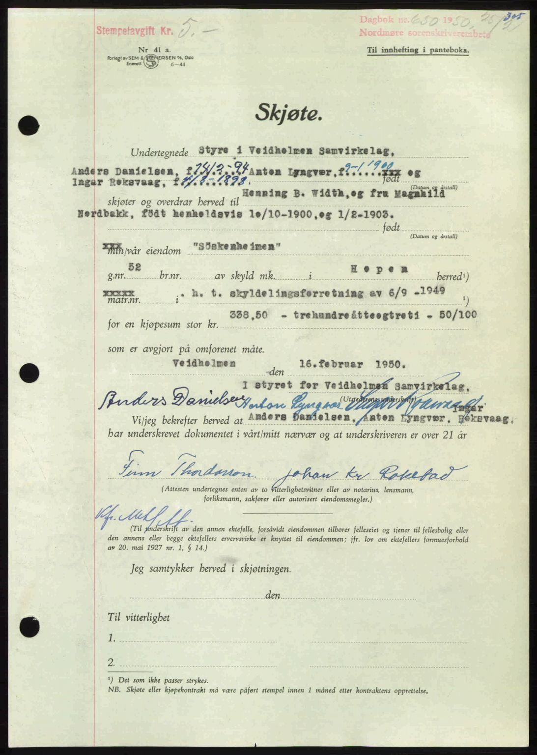 Nordmøre sorenskriveri, AV/SAT-A-4132/1/2/2Ca: Mortgage book no. A114, 1950-1950, Diary no: : 650/1950