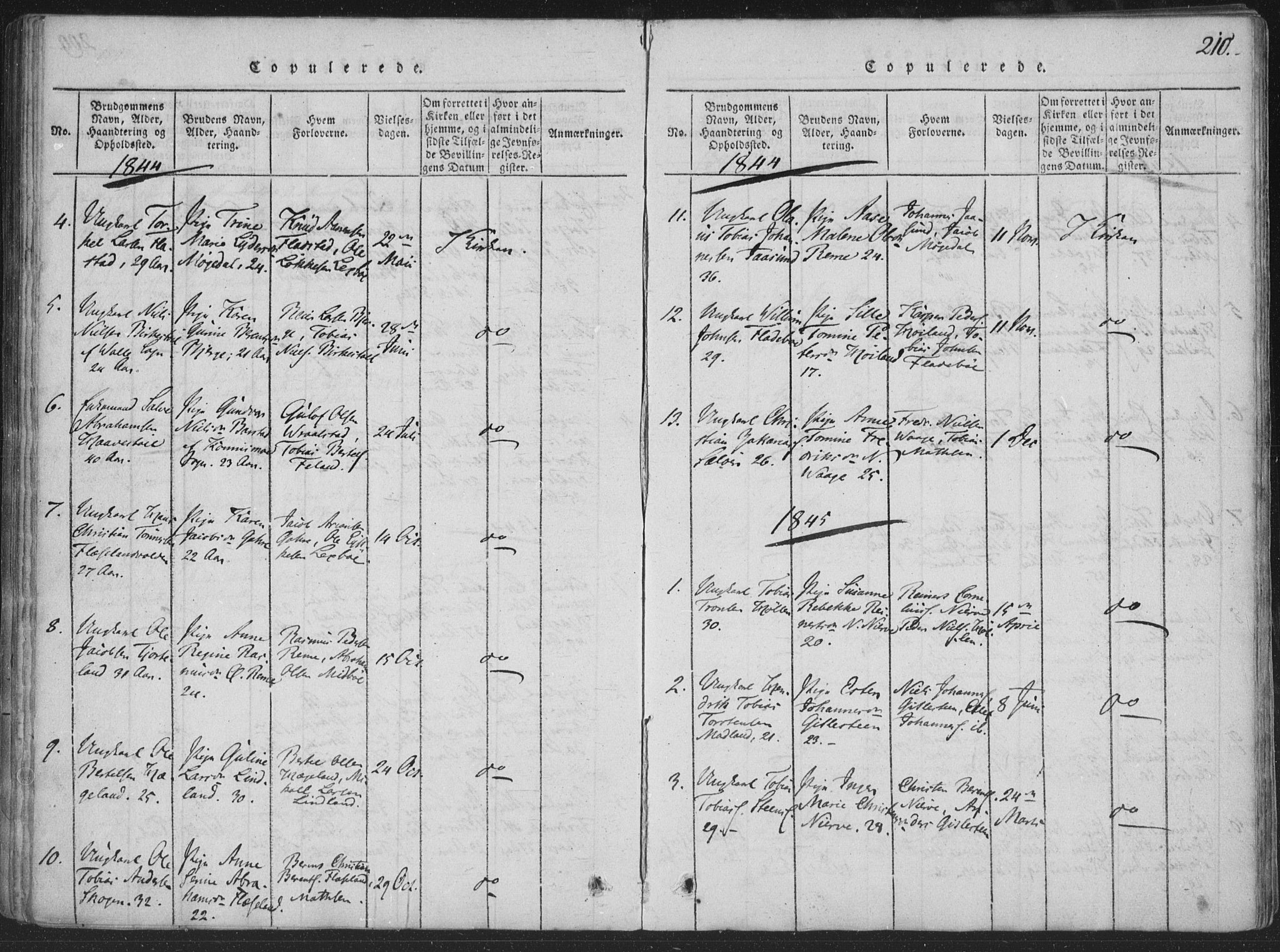 Sør-Audnedal sokneprestkontor, AV/SAK-1111-0039/F/Fa/Faa/L0001: Parish register (official) no. A 1, 1816-1848, p. 210