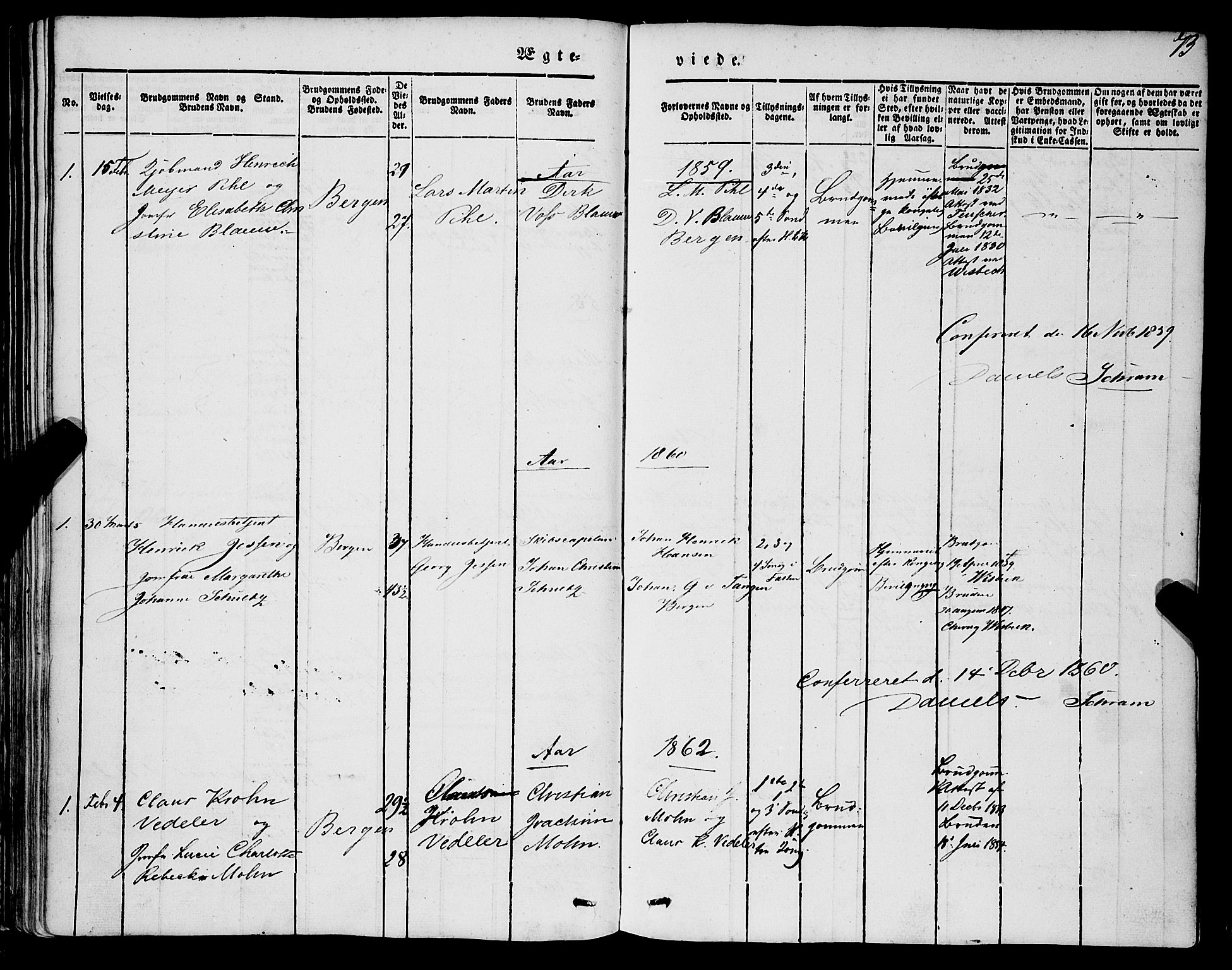 Mariakirken Sokneprestembete, AV/SAB-A-76901/H/Haa/L0006: Parish register (official) no. A 6, 1846-1877, p. 73