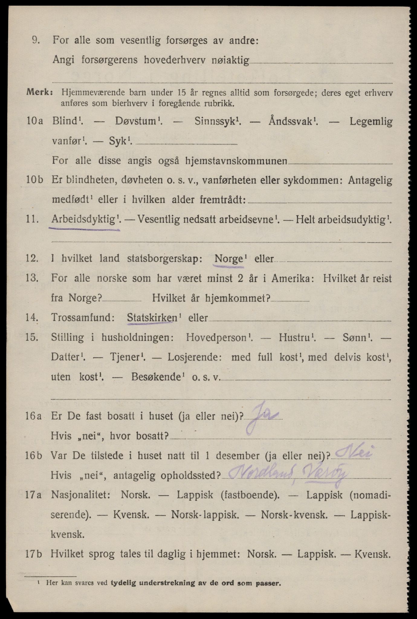 SAT, 1920 census for Værøy, 1920, p. 2444