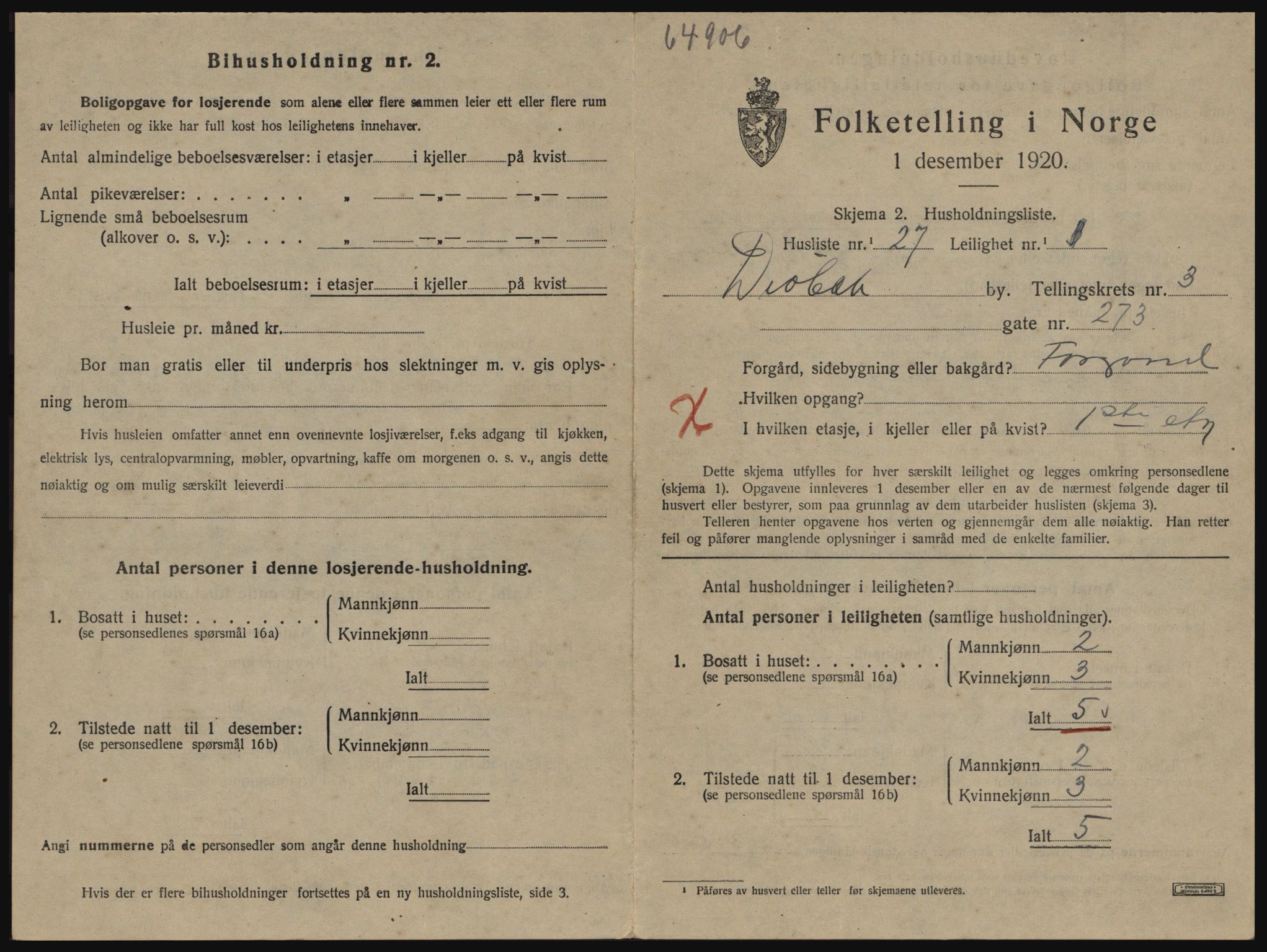 SAO, 1920 census for Drøbak, 1920, p. 1195