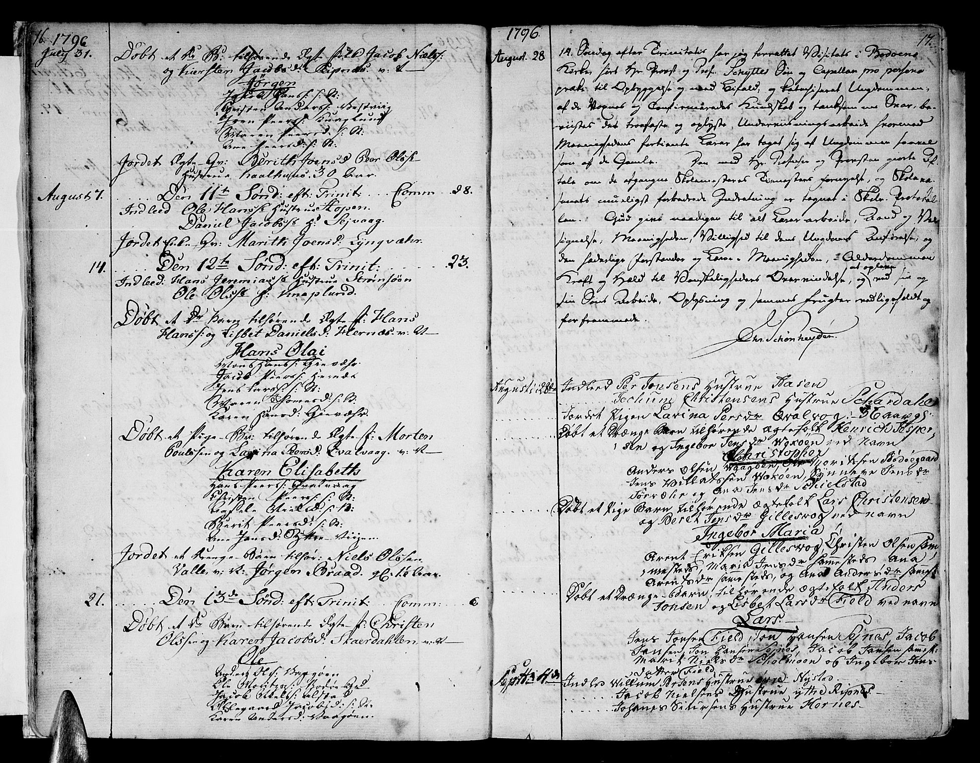 Ministerialprotokoller, klokkerbøker og fødselsregistre - Nordland, AV/SAT-A-1459/801/L0004: Parish register (official) no. 801A04, 1796-1817, p. 16-17