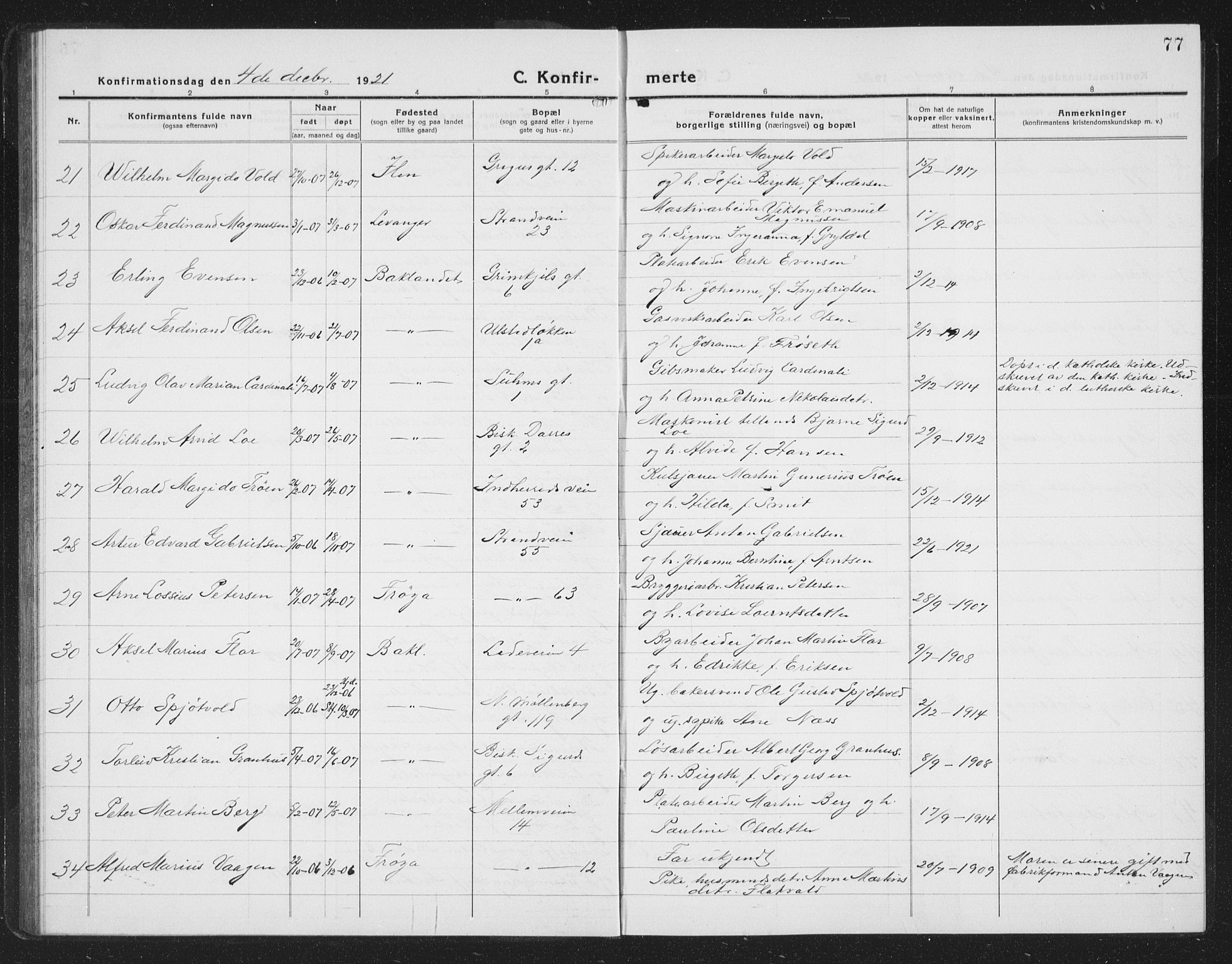 Ministerialprotokoller, klokkerbøker og fødselsregistre - Sør-Trøndelag, AV/SAT-A-1456/605/L0258: Parish register (copy) no. 605C05, 1918-1930, p. 77