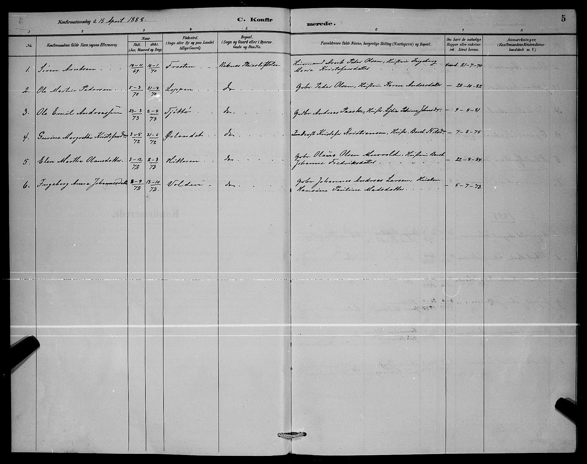 Ministerialprotokoller, klokkerbøker og fødselsregistre - Møre og Romsdal, SAT/A-1454/559/L0716: Parish register (copy) no. 559C02, 1887-1895, p. 5