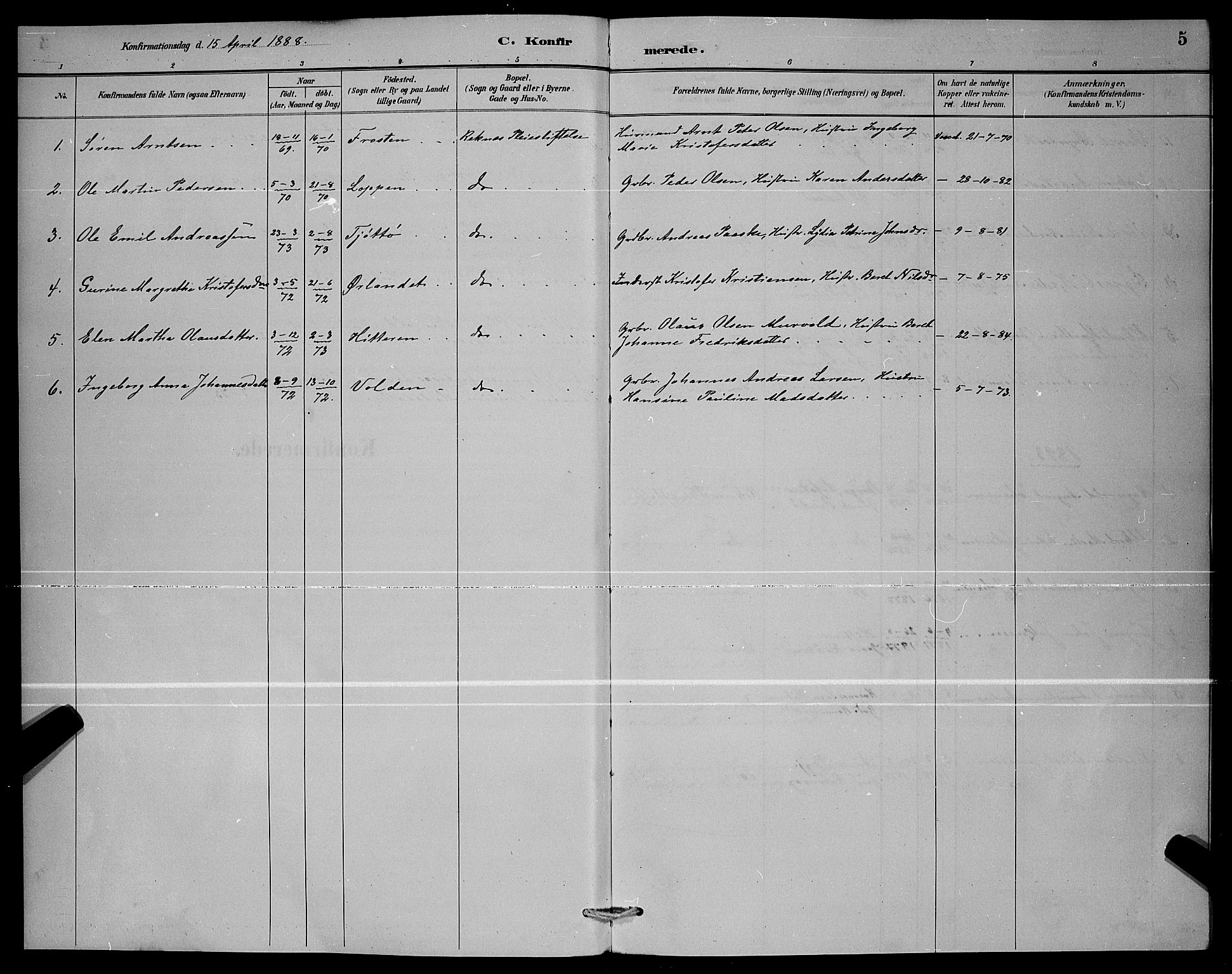 Ministerialprotokoller, klokkerbøker og fødselsregistre - Møre og Romsdal, AV/SAT-A-1454/559/L0716: Parish register (copy) no. 559C02, 1887-1895, p. 5