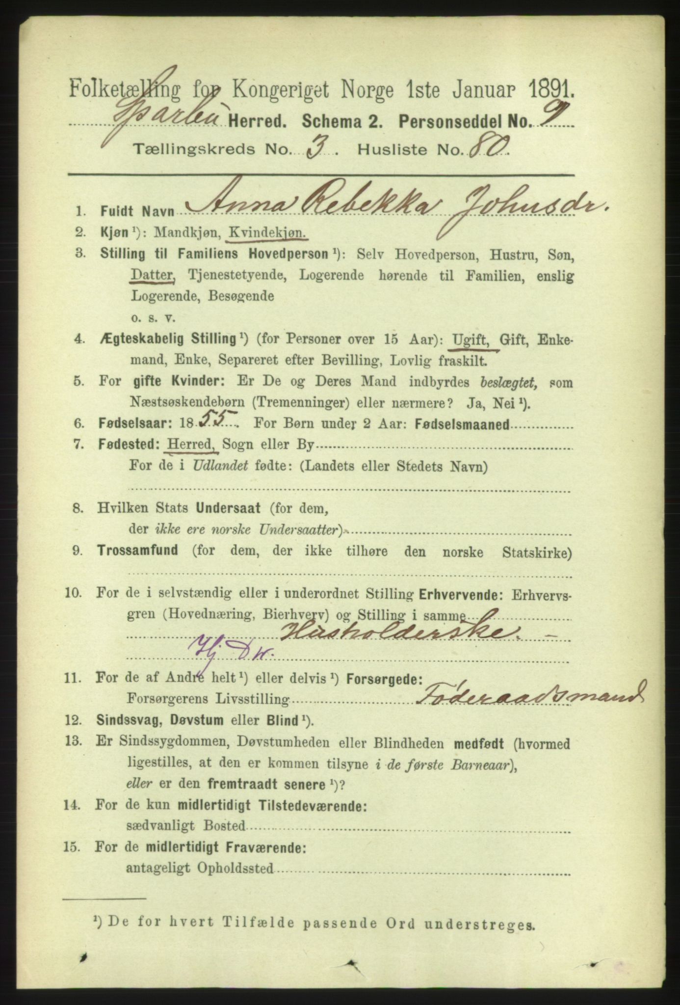 RA, 1891 census for 1731 Sparbu, 1891, p. 1315