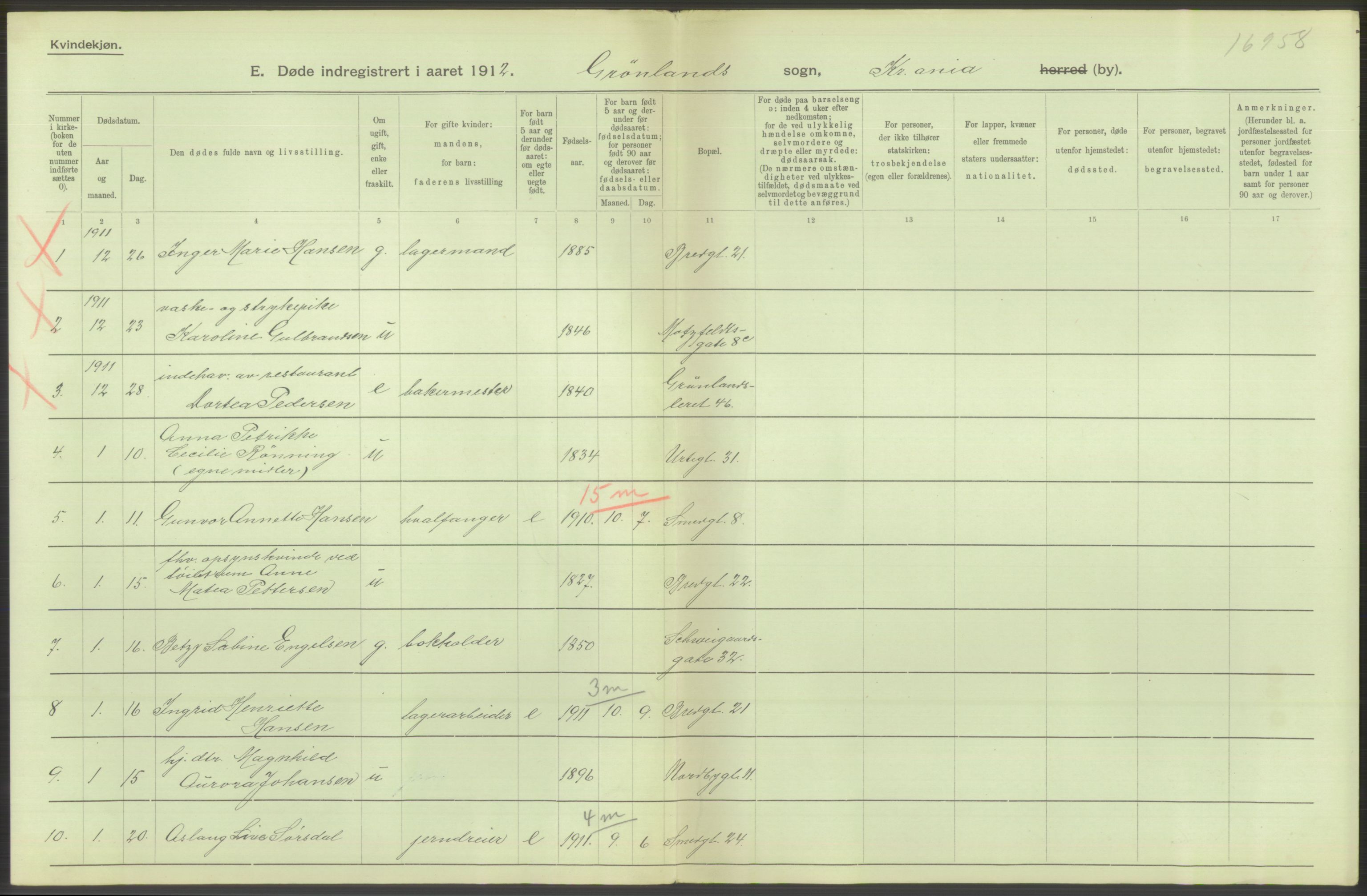 Statistisk sentralbyrå, Sosiodemografiske emner, Befolkning, AV/RA-S-2228/D/Df/Dfb/Dfbb/L0010: Kristiania: Døde, dødfødte, 1912, p. 122