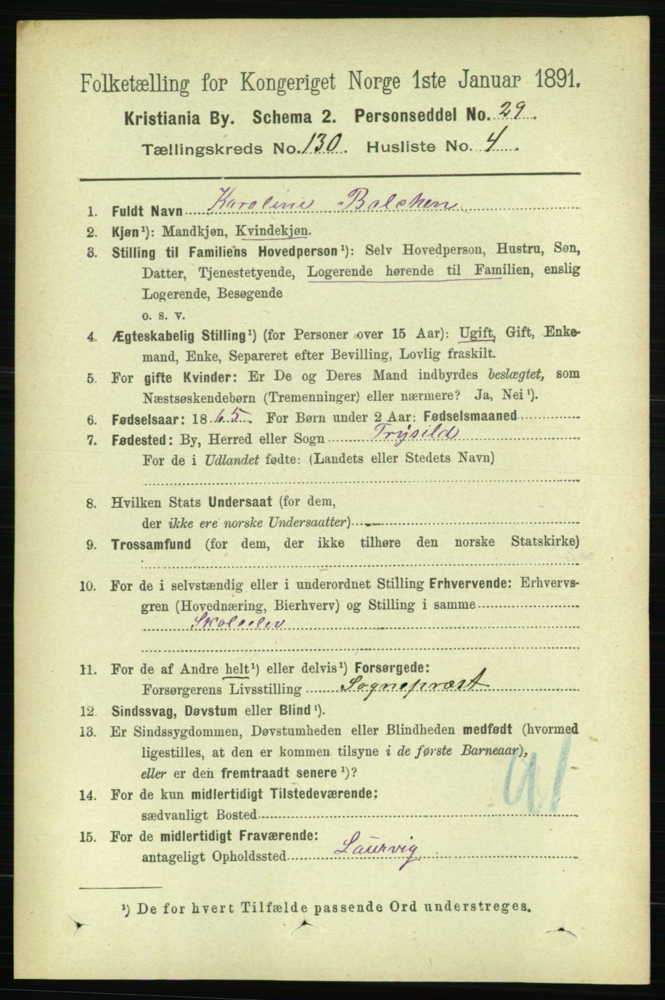 RA, 1891 census for 0301 Kristiania, 1891, p. 70122