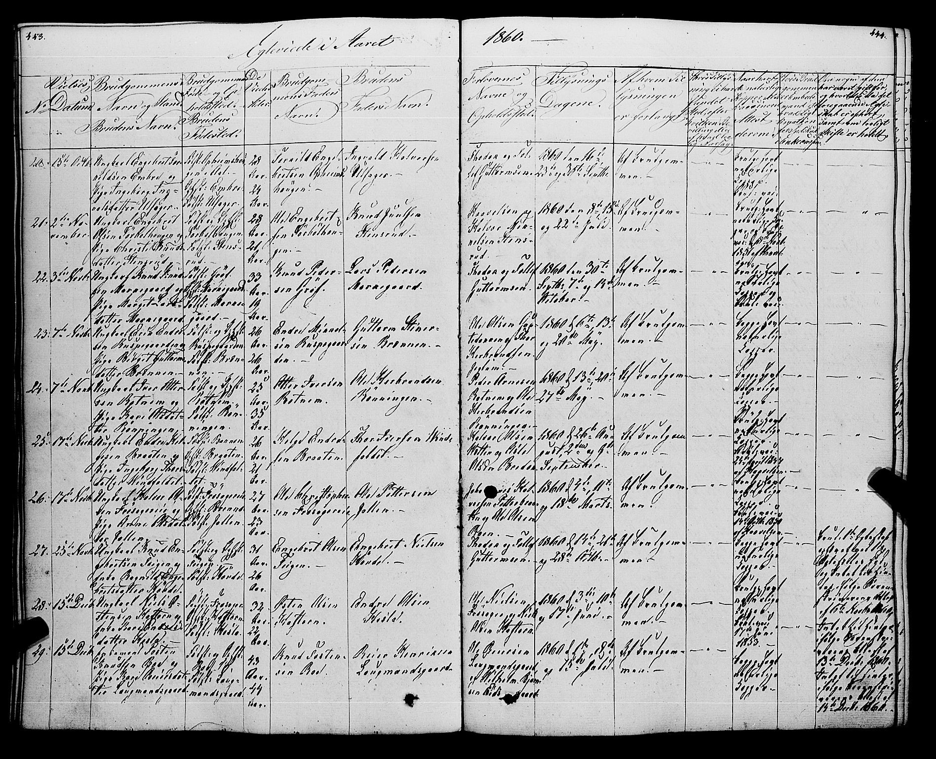Gol kirkebøker, SAKO/A-226/F/Fa/L0002: Parish register (official) no. I 2, 1837-1863, p. 443-444