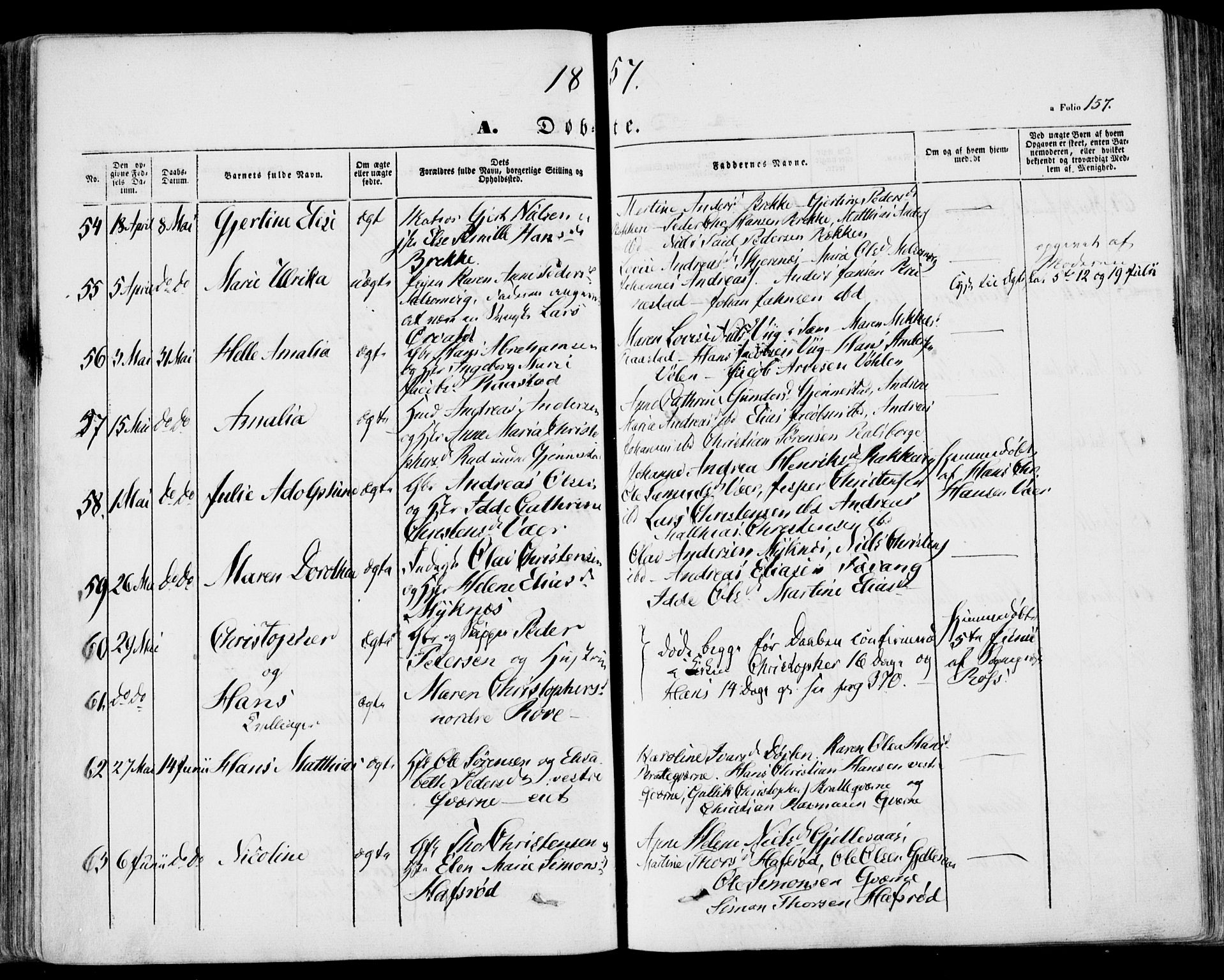 Stokke kirkebøker, AV/SAKO-A-320/F/Fa/L0007: Parish register (official) no. I 7, 1844-1857, p. 157