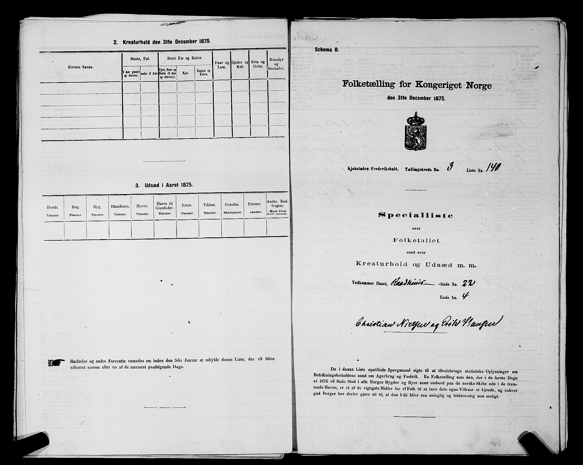 RA, 1875 census for 0101P Fredrikshald, 1875, p. 332