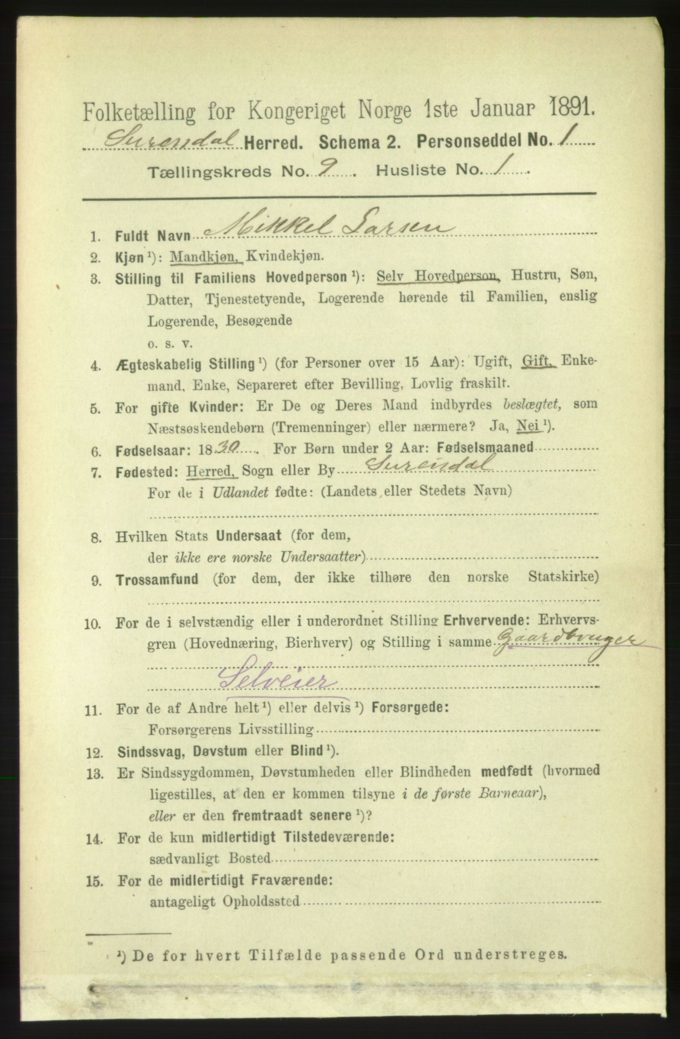 RA, 1891 census for 1566 Surnadal, 1891, p. 2344