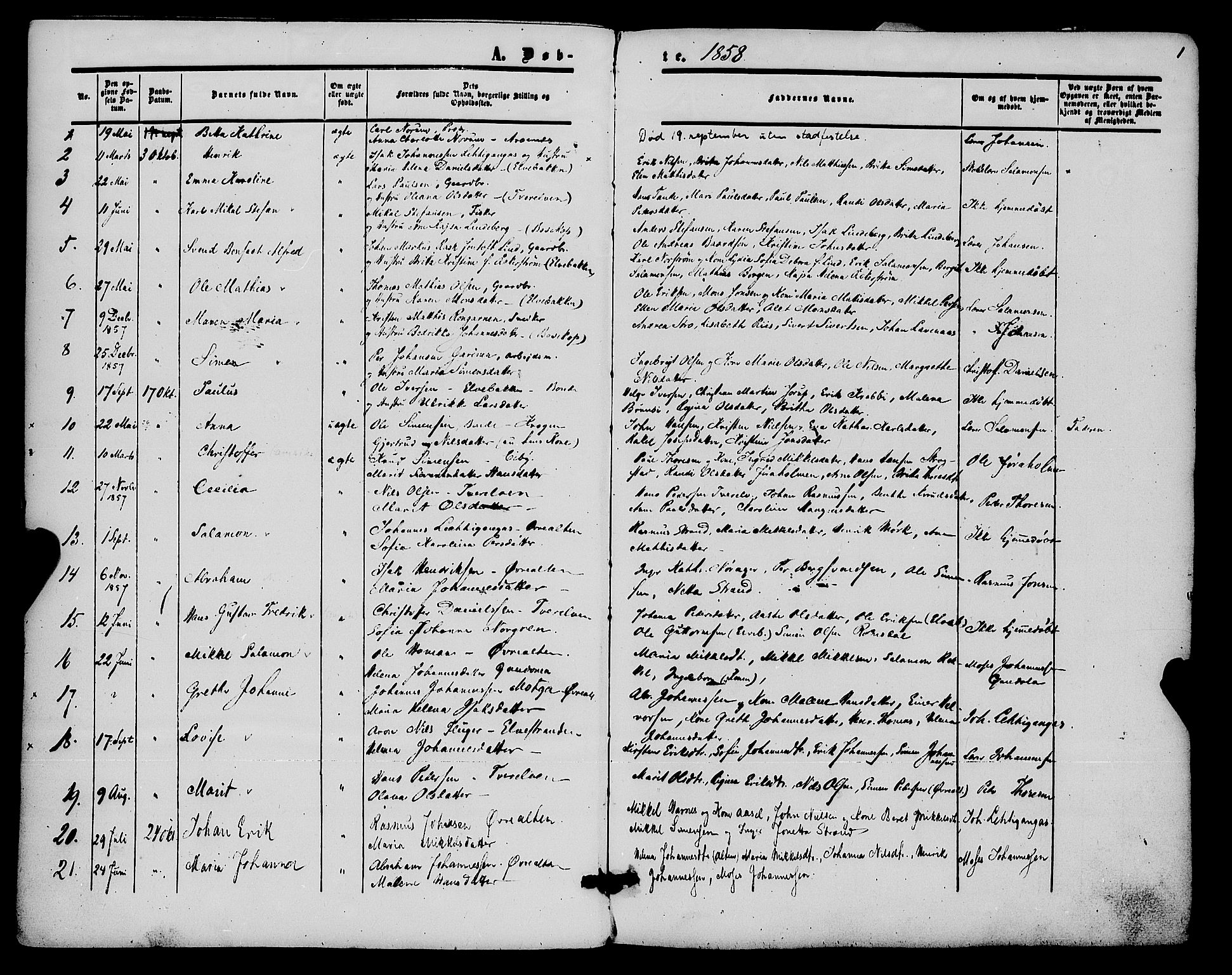 Alta sokneprestkontor, SATØ/S-1338/H/Ha/L0001.kirke: Parish register (official) no. 1, 1858-1878, p. 1