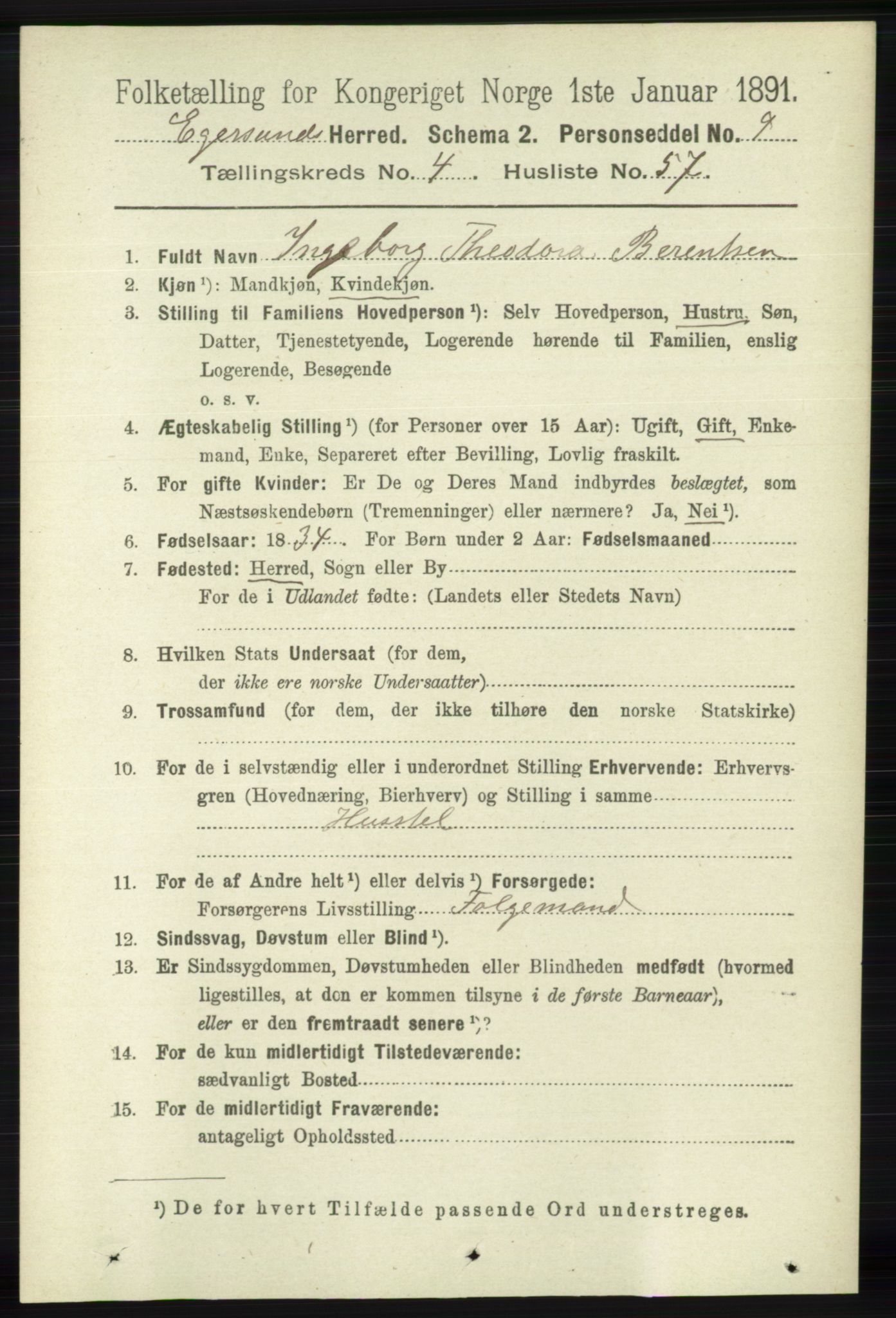 RA, 1891 census for 1116 Eigersund herred, 1891, p. 2010