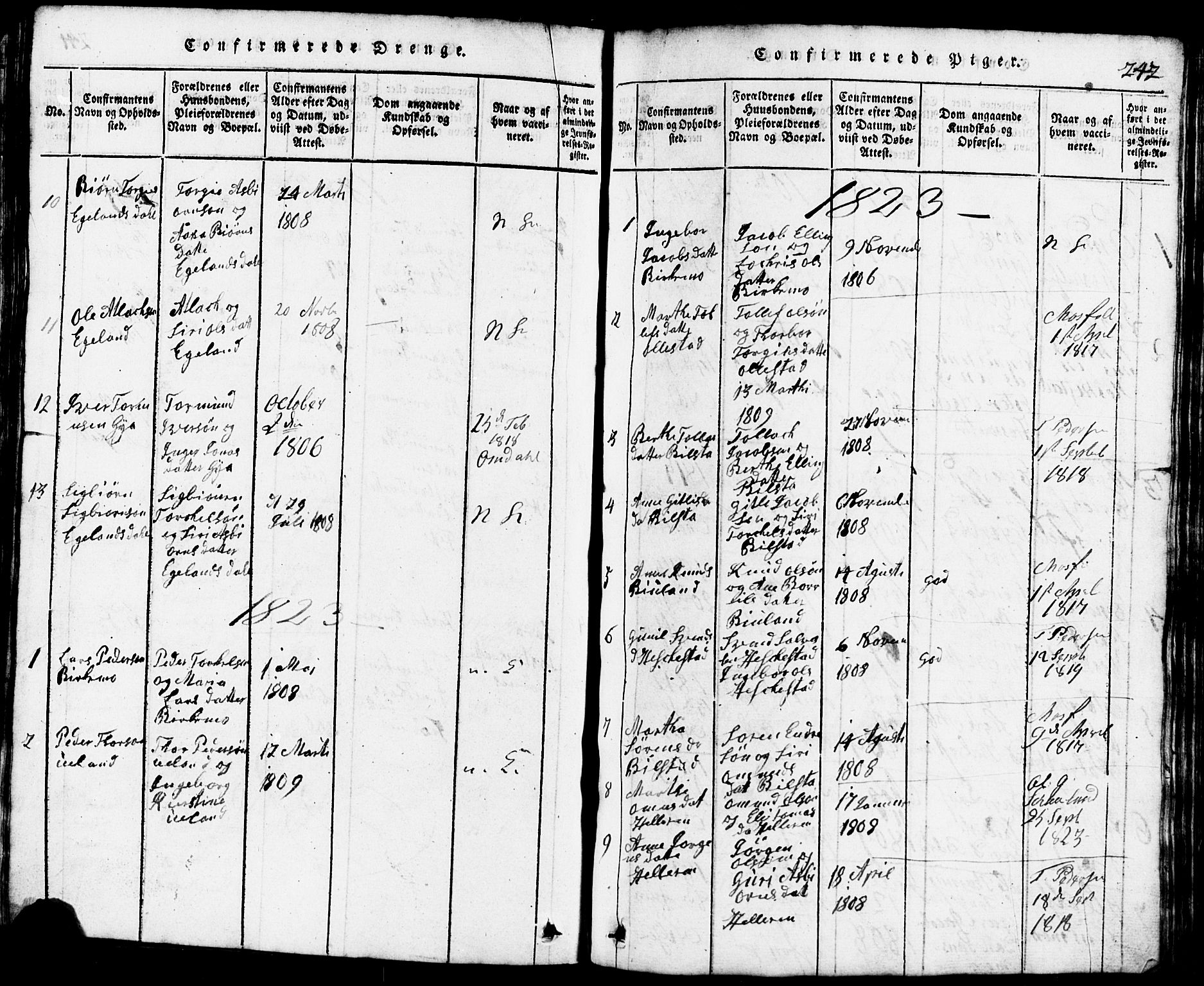 Lund sokneprestkontor, SAST/A-101809/S07/L0001: Parish register (copy) no. B 1, 1815-1853, p. 242