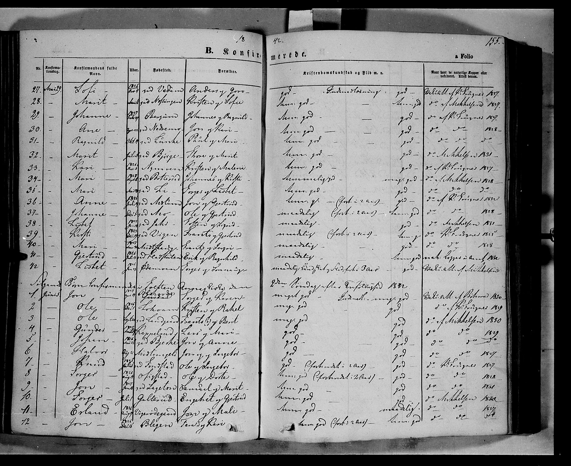 Øyer prestekontor, SAH/PREST-084/H/Ha/Haa/L0005: Parish register (official) no. 5, 1842-1857, p. 155