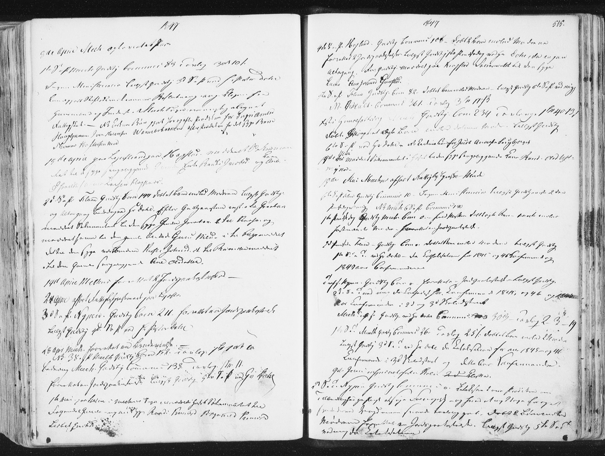 Ministerialprotokoller, klokkerbøker og fødselsregistre - Sør-Trøndelag, AV/SAT-A-1456/691/L1074: Parish register (official) no. 691A06, 1842-1852, p. 515