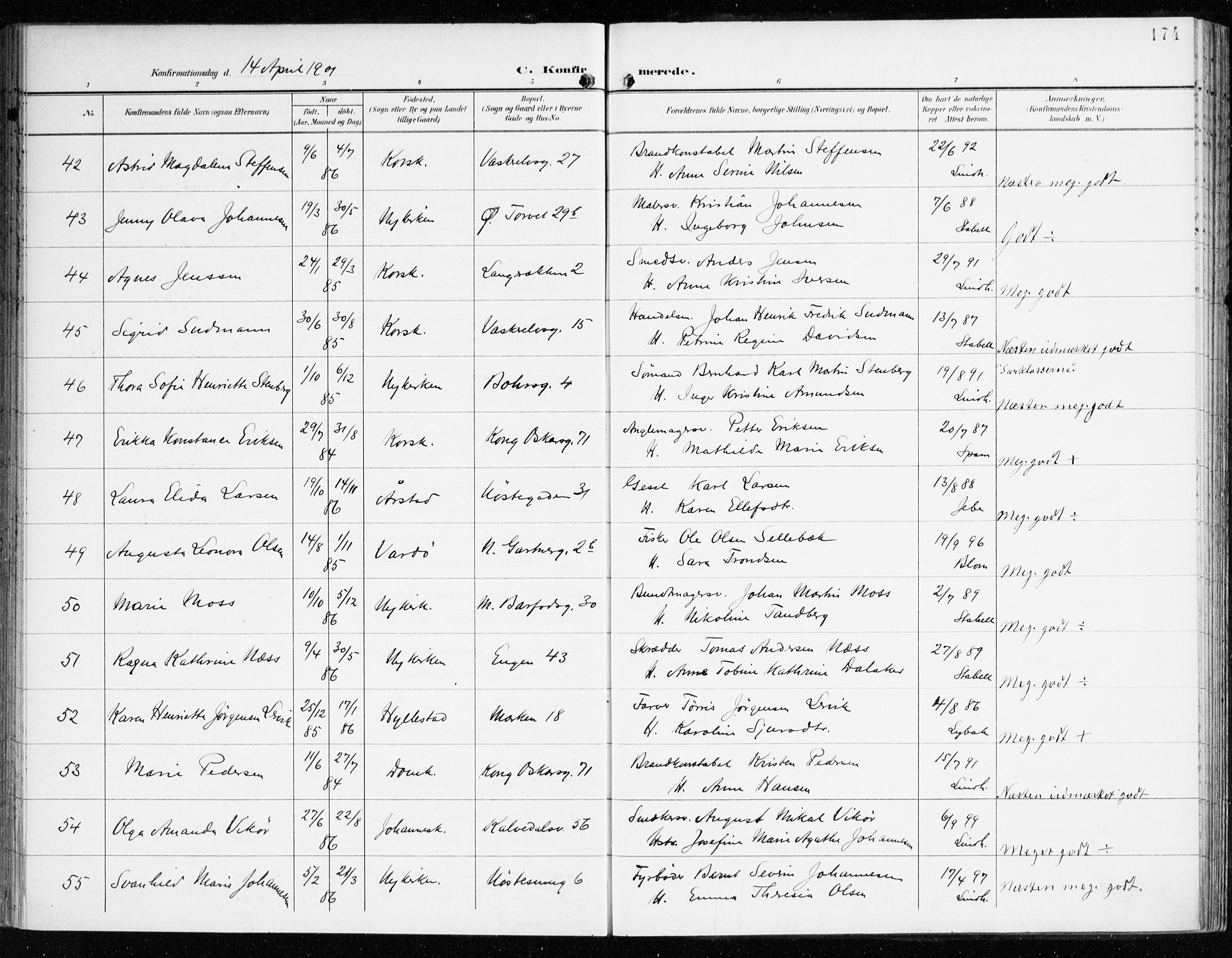 Domkirken sokneprestembete, AV/SAB-A-74801/H/Haa/L0031: Parish register (official) no. C 6, 1898-1915, p. 174