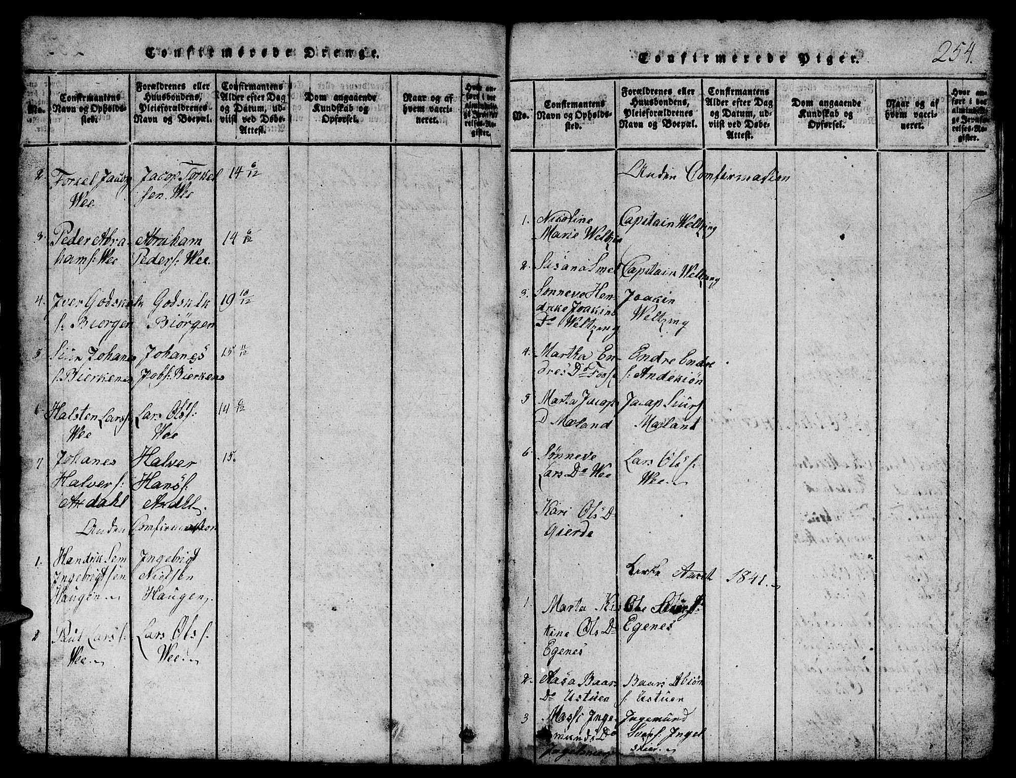 Etne sokneprestembete, SAB/A-75001/H/Hab: Parish register (copy) no. B 1, 1815-1850, p. 254