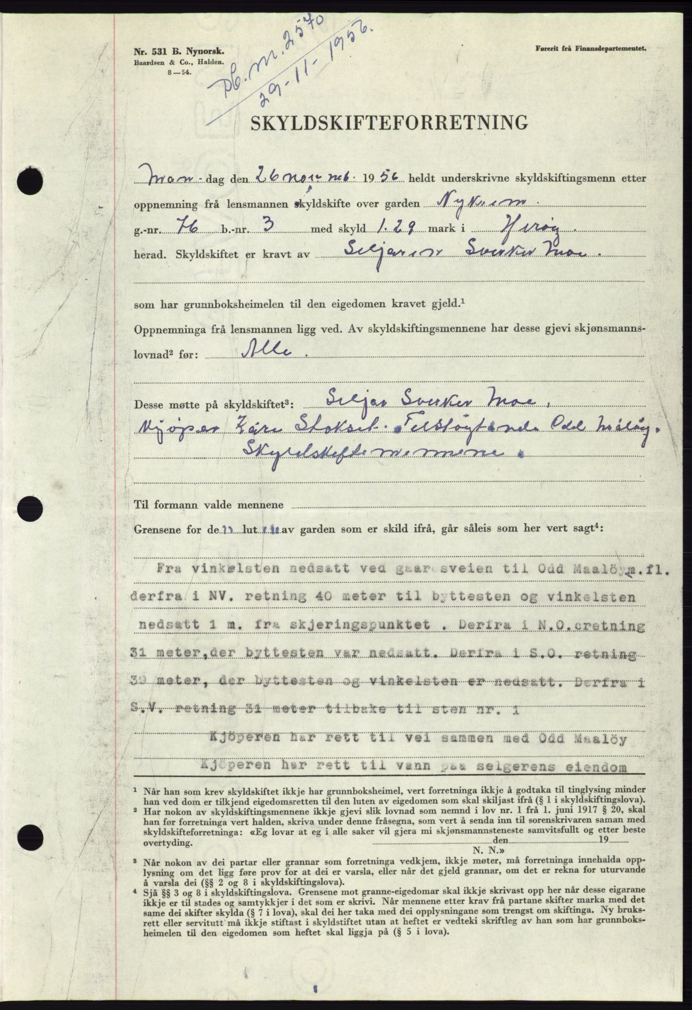 Søre Sunnmøre sorenskriveri, AV/SAT-A-4122/1/2/2C/L0105: Mortgage book no. 31A, 1956-1957, Diary no: : 2570/1956