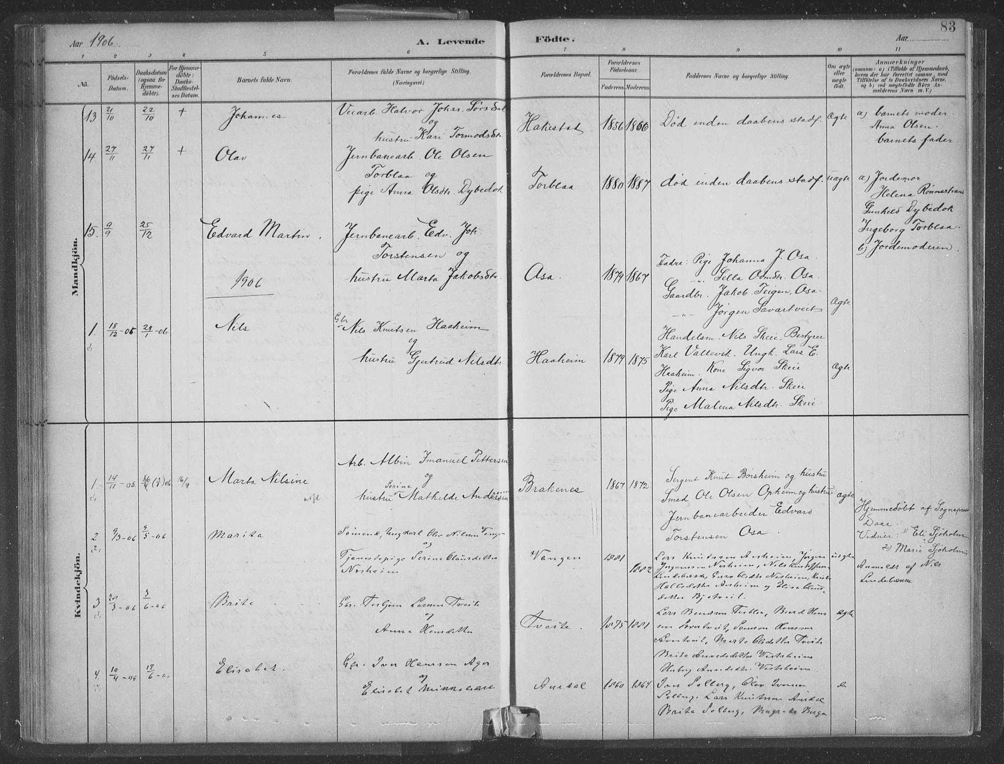 Ulvik sokneprestembete, SAB/A-78801/H/Hab: Parish register (copy) no. A 3, 1883-1908, p. 83