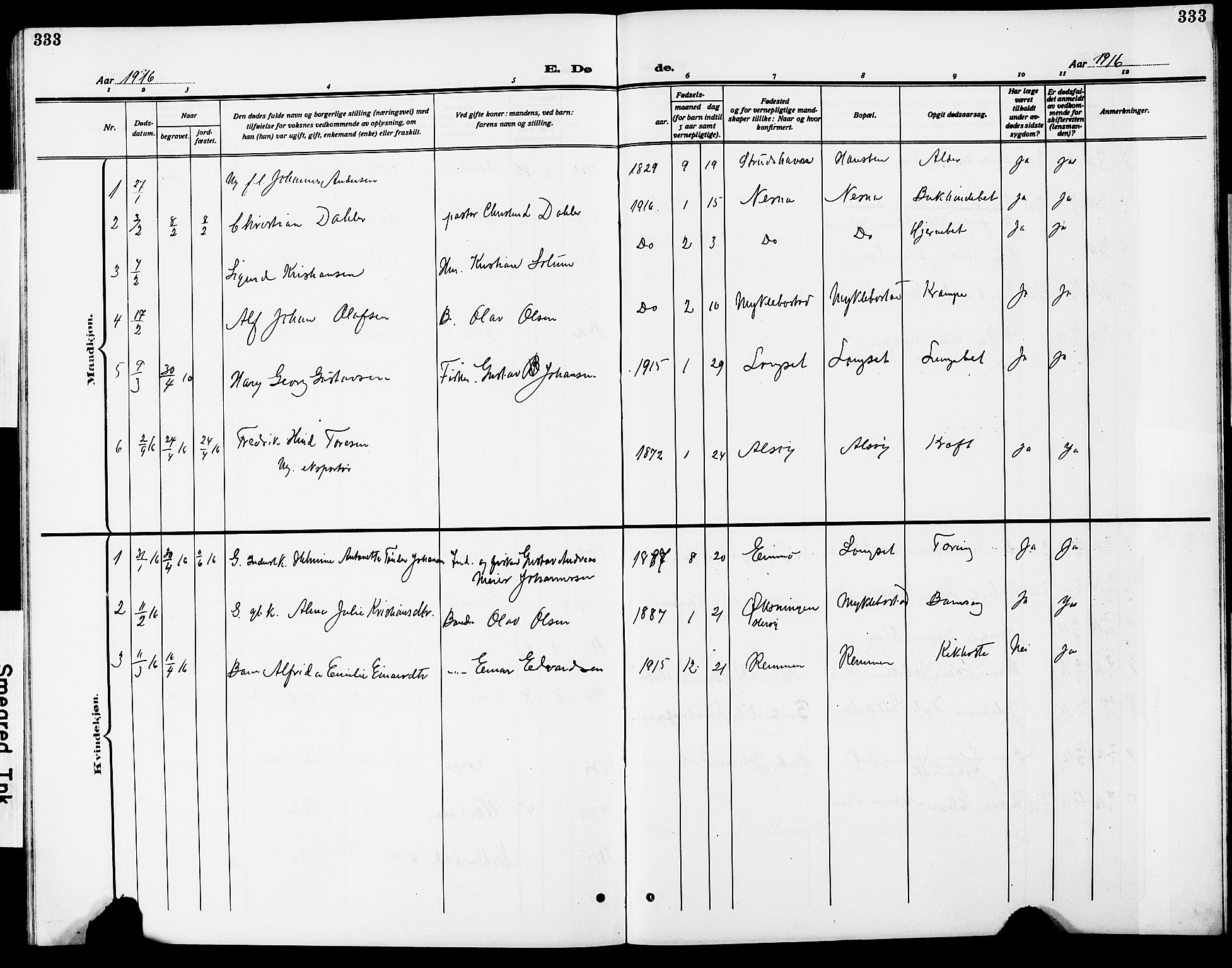 Ministerialprotokoller, klokkerbøker og fødselsregistre - Nordland, AV/SAT-A-1459/838/L0560: Parish register (copy) no. 838C07, 1910-1928, p. 333