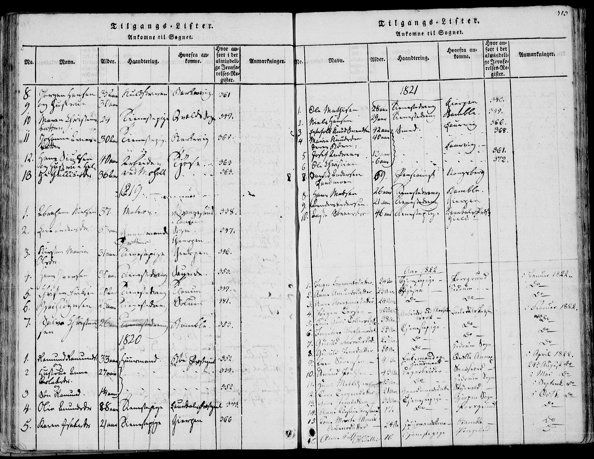 Eidanger kirkebøker, AV/SAKO-A-261/F/Fa/L0007: Parish register (official) no. 7, 1814-1831, p. 313