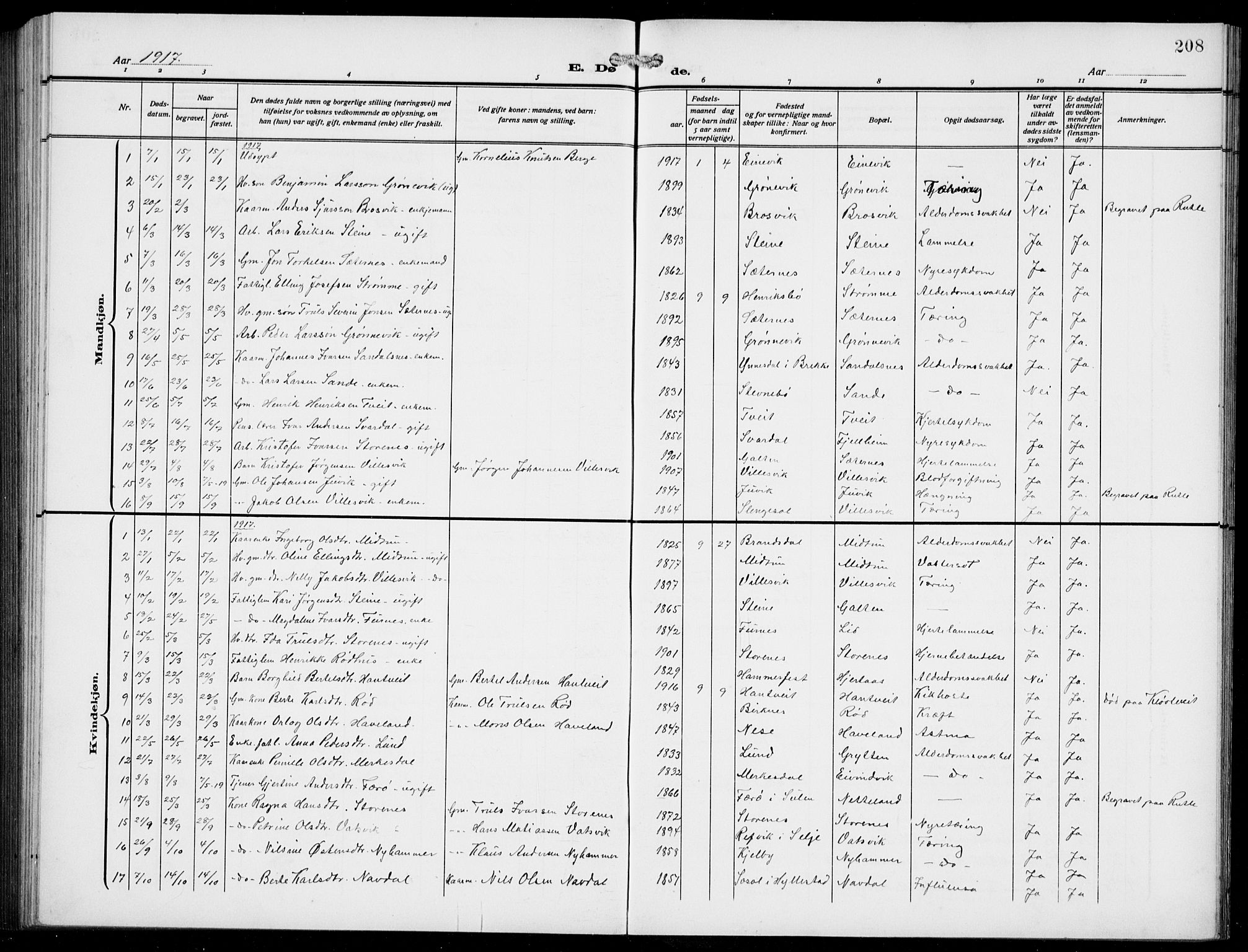 Gulen sokneprestembete, AV/SAB-A-80201/H/Hab/Habb/L0004: Parish register (copy) no. B 4, 1908-1936, p. 208