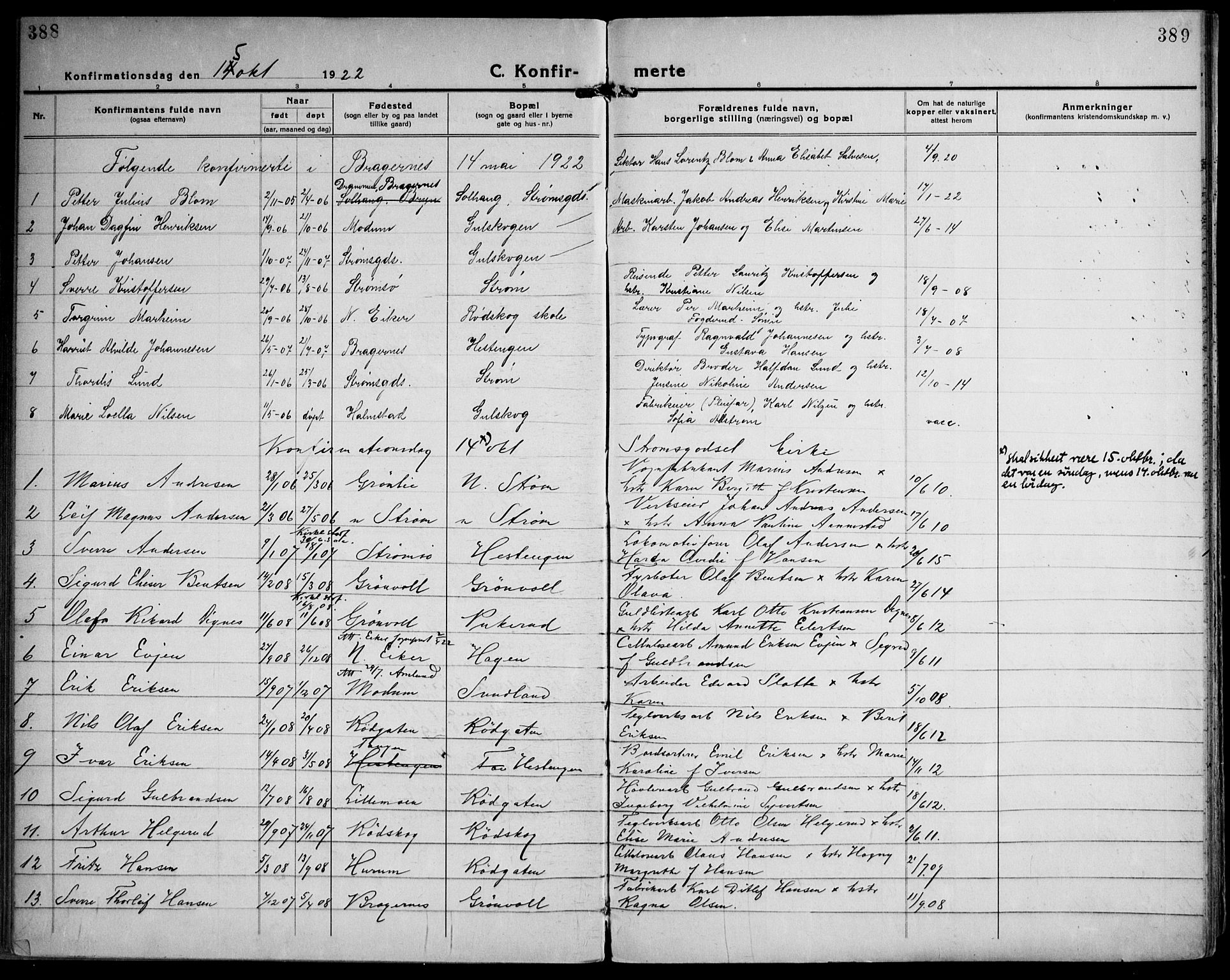 Strømsgodset kirkebøker, SAKO/A-324/F/Fa/L0003: Parish register (official) no. 3, 1920-1936, p. 388-389