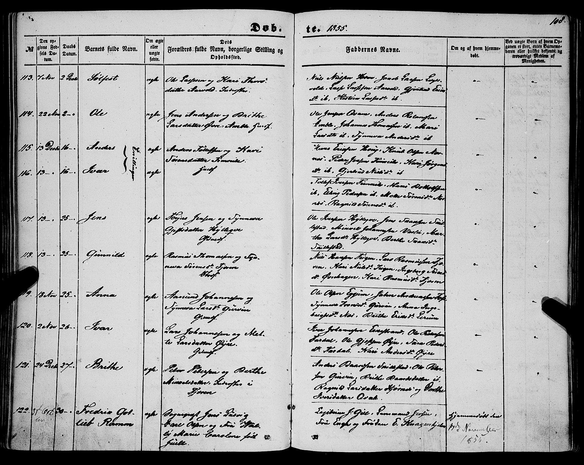 Sogndal sokneprestembete, AV/SAB-A-81301/H/Haa/Haaa/L0012I: Parish register (official) no. A 12I, 1847-1859, p. 108