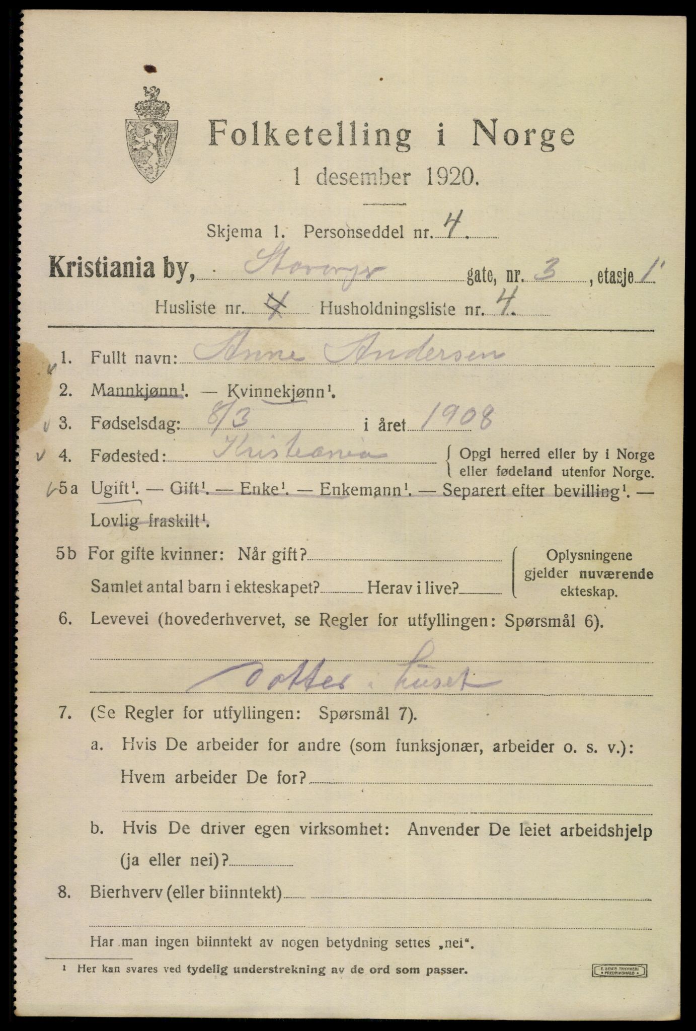 SAO, 1920 census for Kristiania, 1920, p. 536413