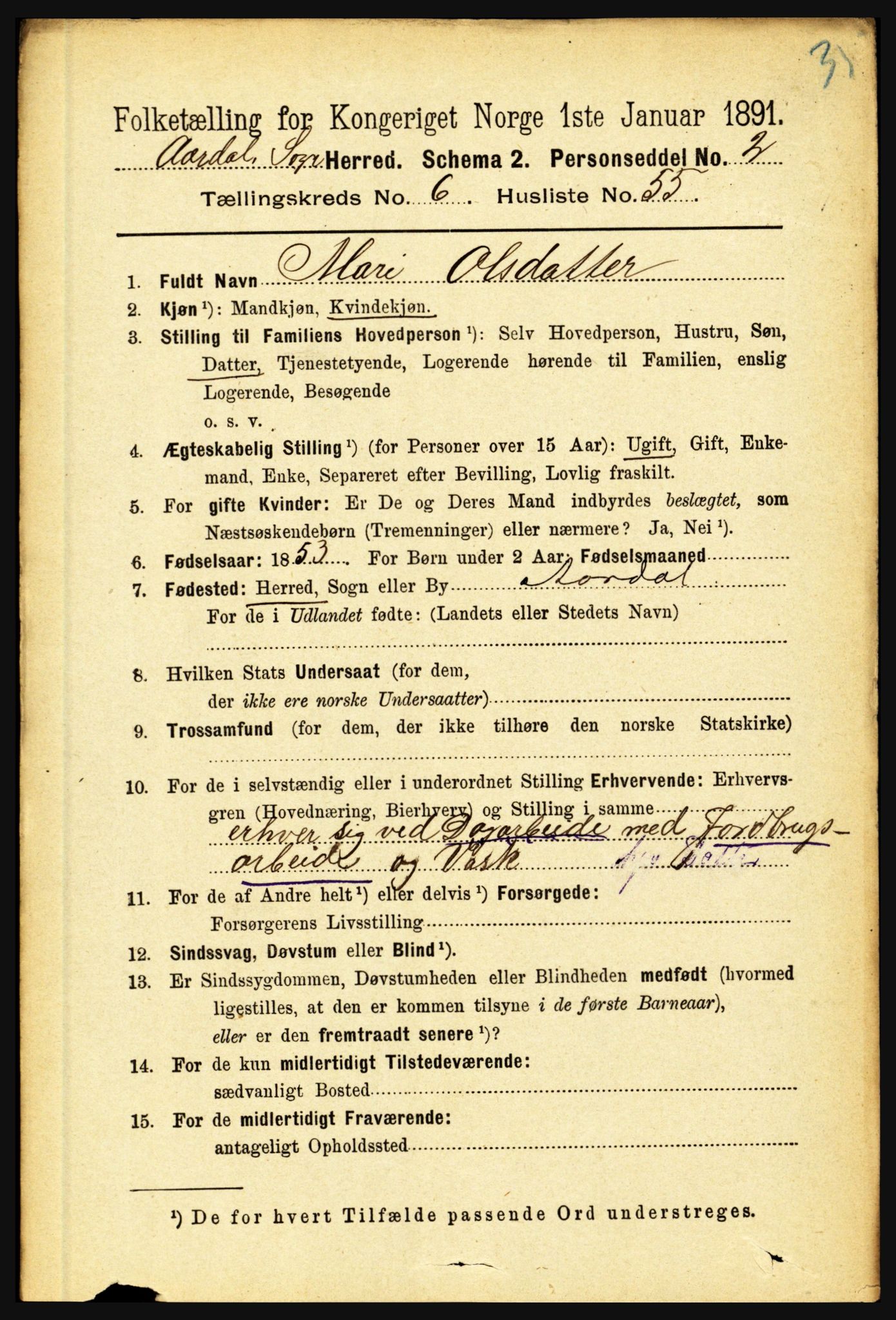 RA, 1891 census for 1424 Årdal, 1891, p. 1430