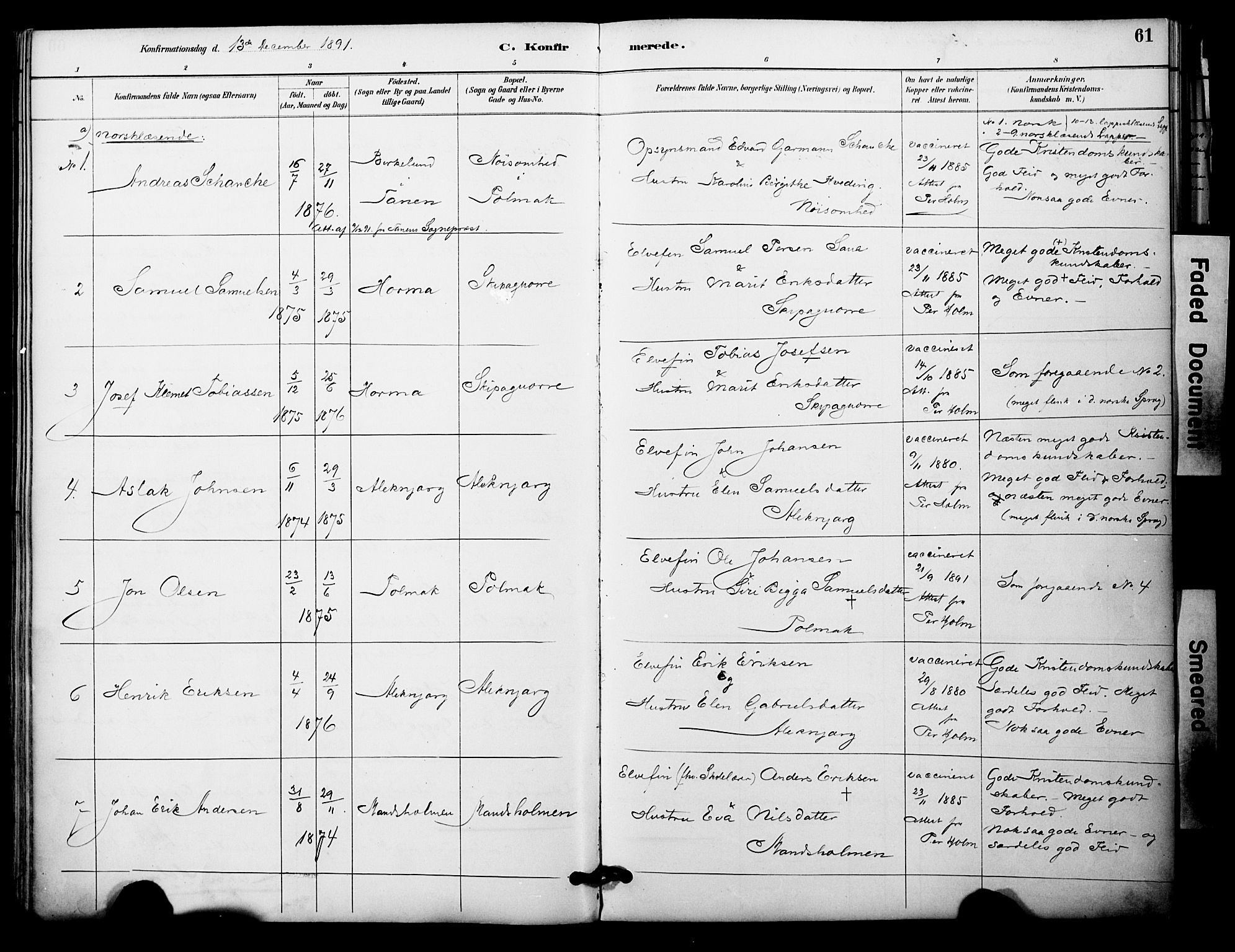 Nesseby sokneprestkontor, AV/SATØ-S-1330/H/Ha/L0005kirke: Parish register (official) no. 5, 1885-1906, p. 61