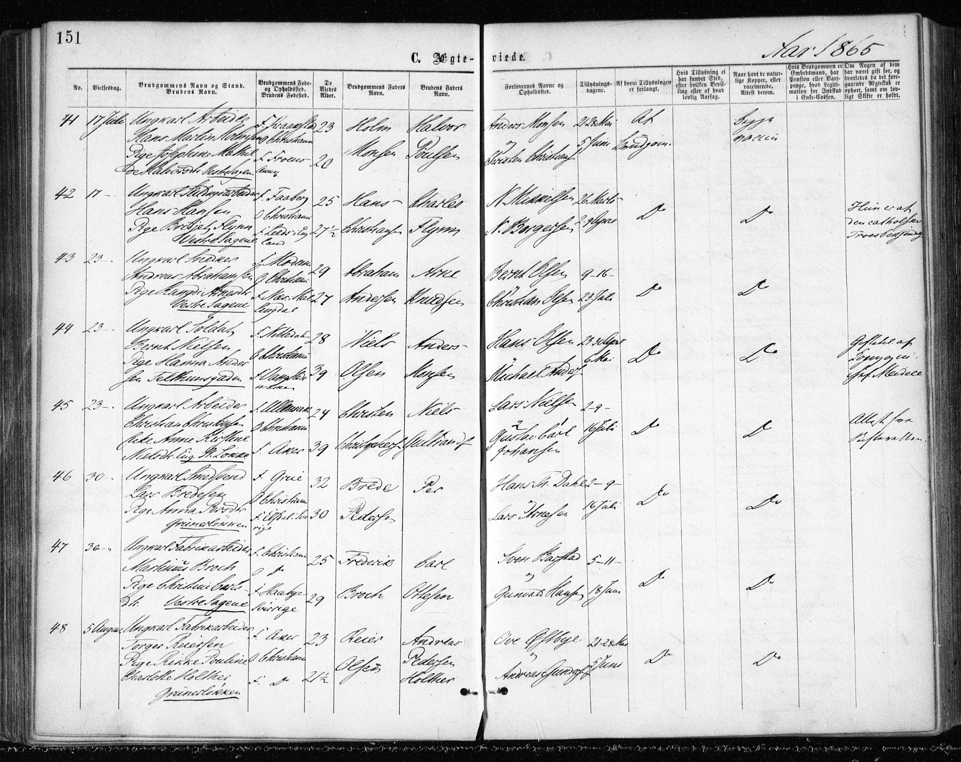 Gamle Aker prestekontor Kirkebøker, AV/SAO-A-10617a/F/L0003: Parish register (official) no. 3, 1865-1873, p. 151