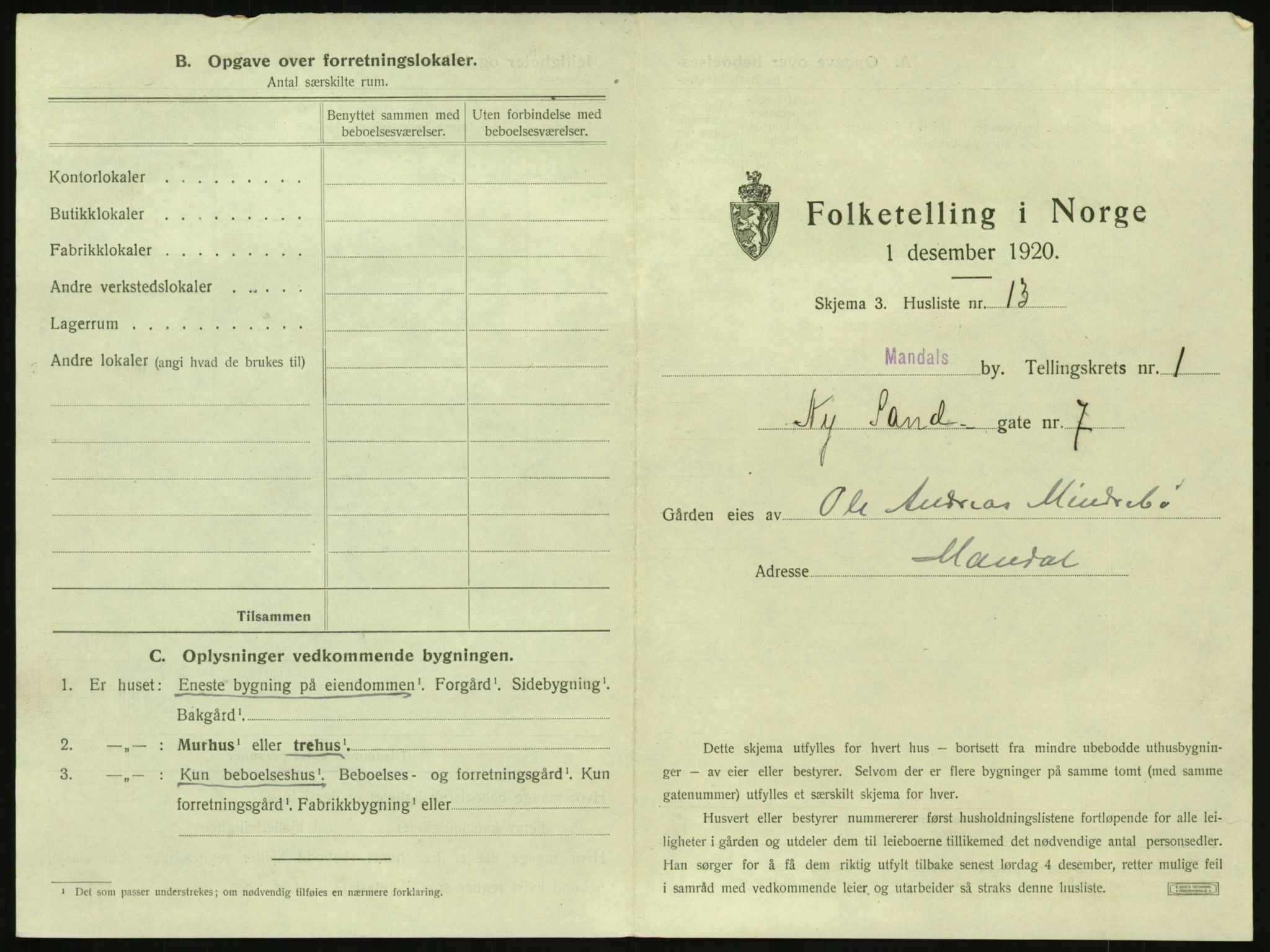 SAK, 1920 census for Mandal, 1920, p. 69