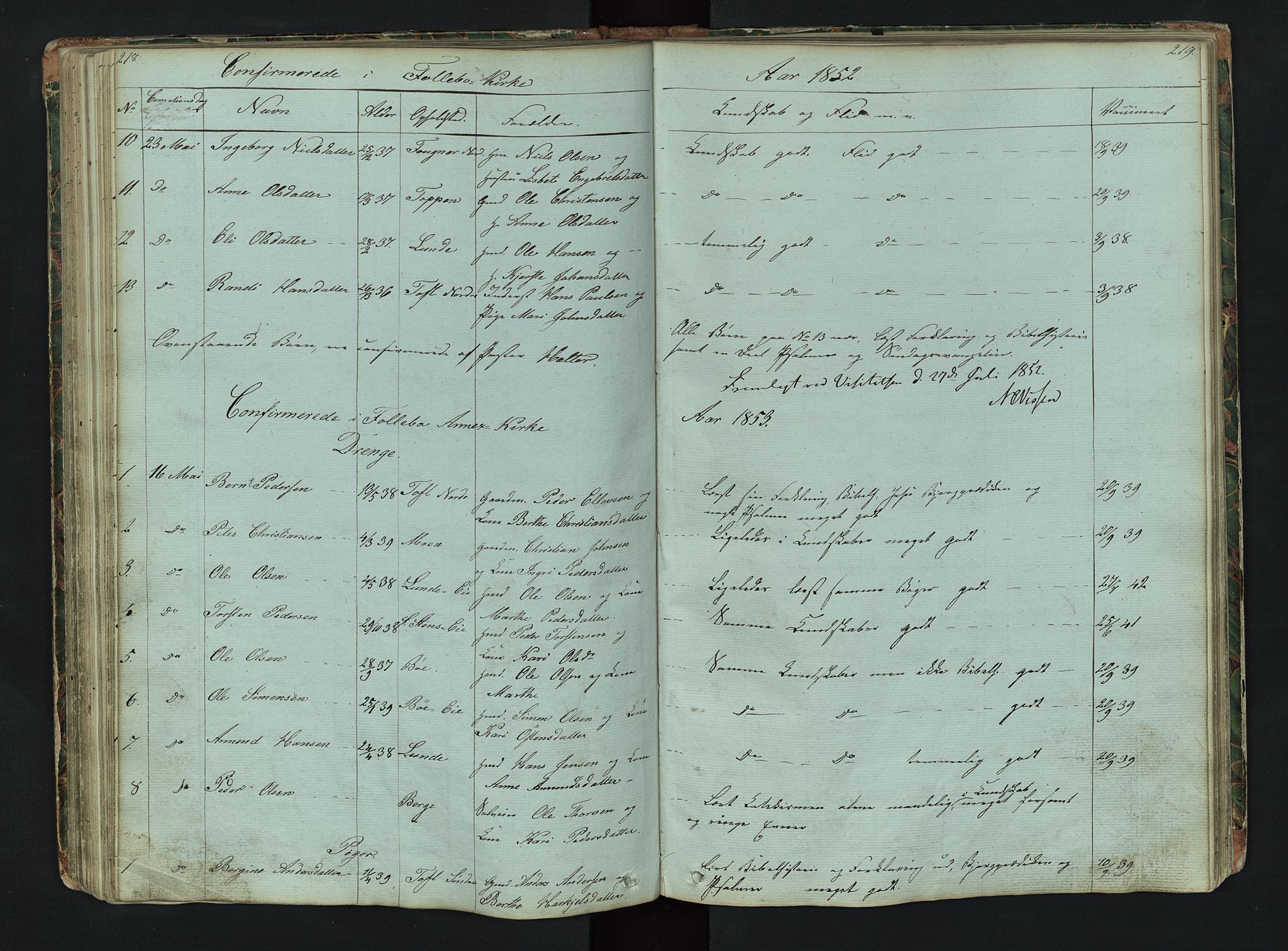 Gausdal prestekontor, SAH/PREST-090/H/Ha/Hab/L0006: Parish register (copy) no. 6, 1846-1893, p. 218-219