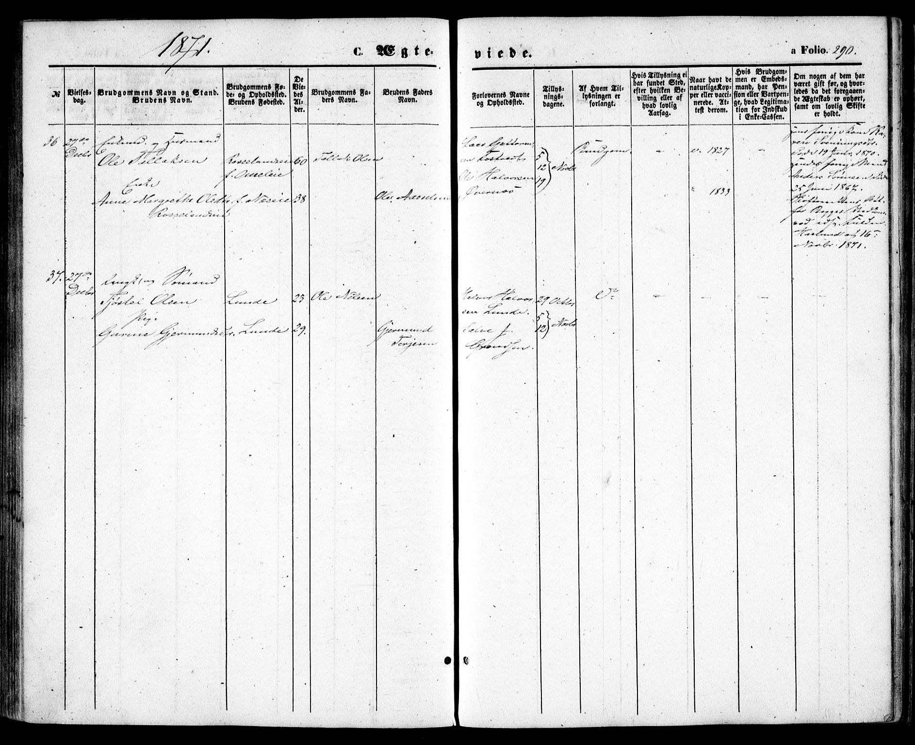 Holt sokneprestkontor, AV/SAK-1111-0021/F/Fa/L0009: Parish register (official) no. A 9, 1861-1871, p. 290